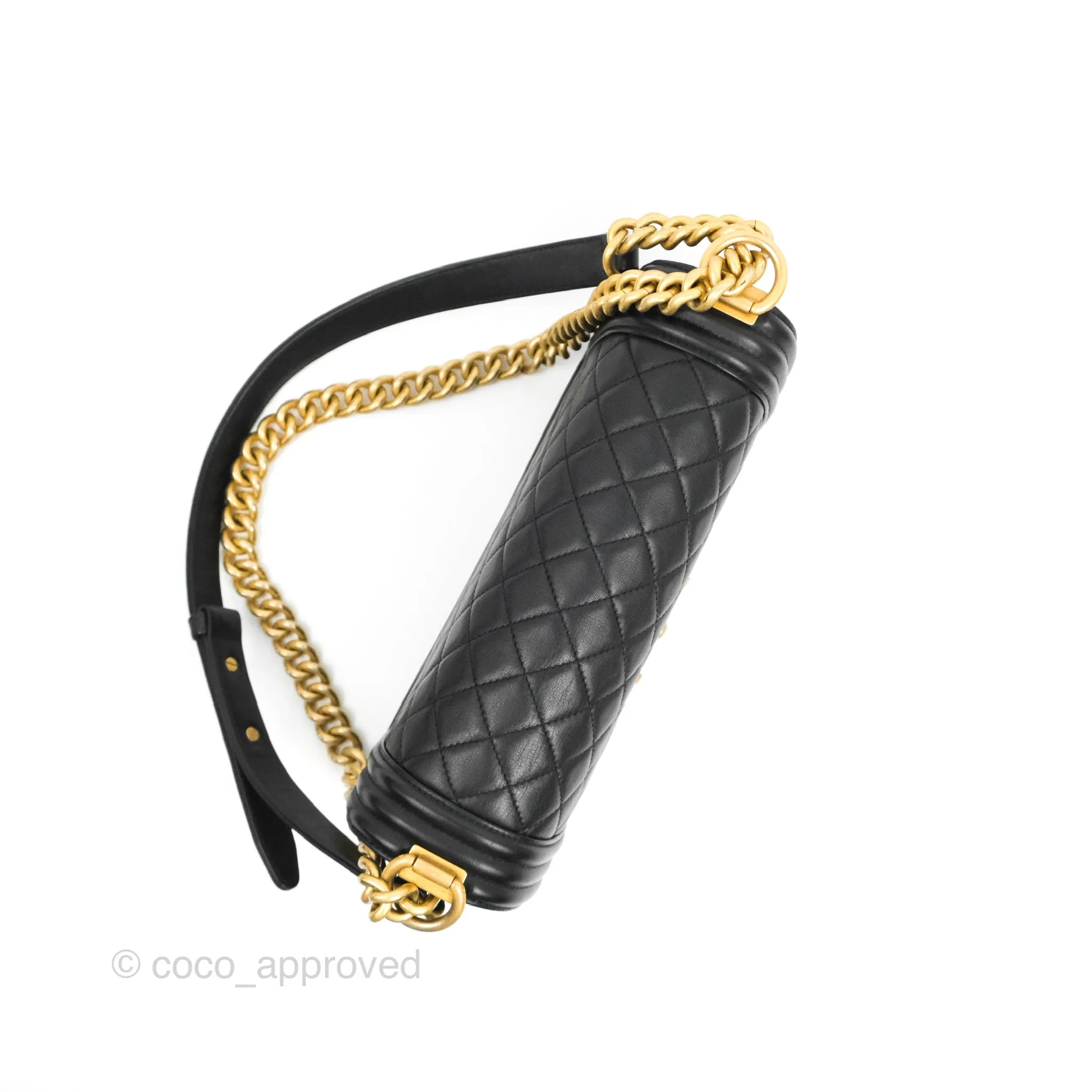 Chanel Quilted Medium Boy Black Calfskin Aged Gold Hardware