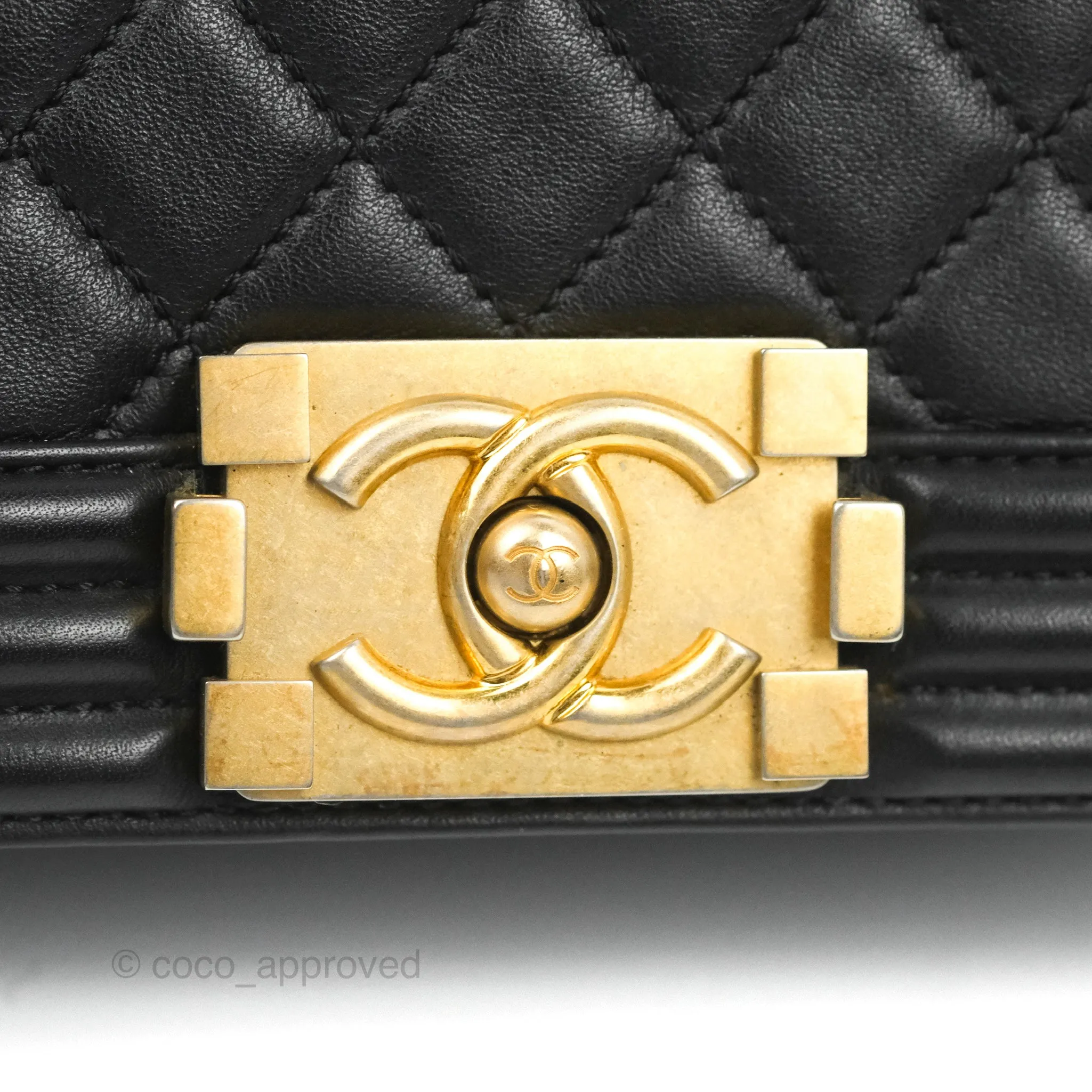 Chanel Quilted Medium Boy Black Calfskin Aged Gold Hardware
