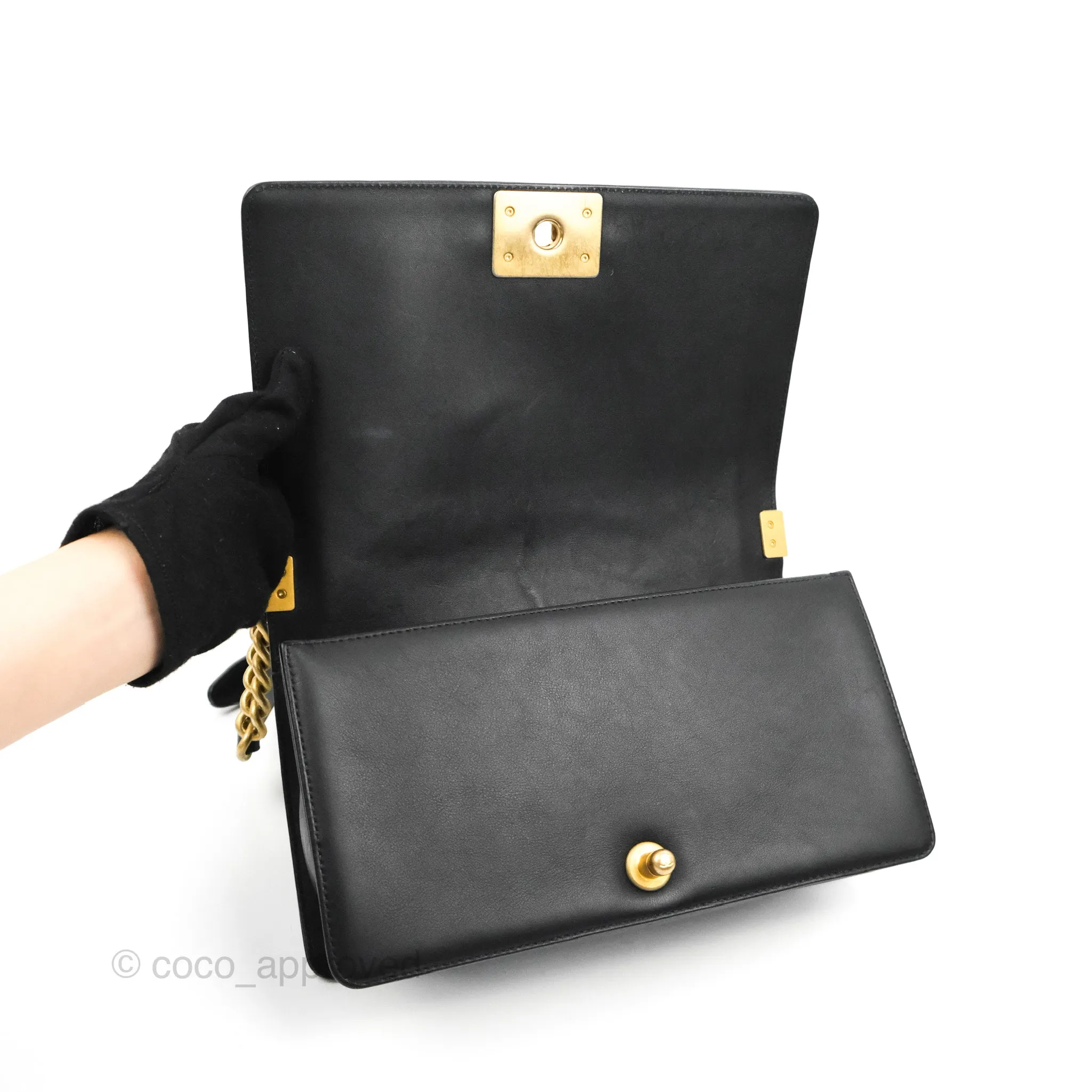 Chanel Quilted Medium Boy Black Calfskin Aged Gold Hardware