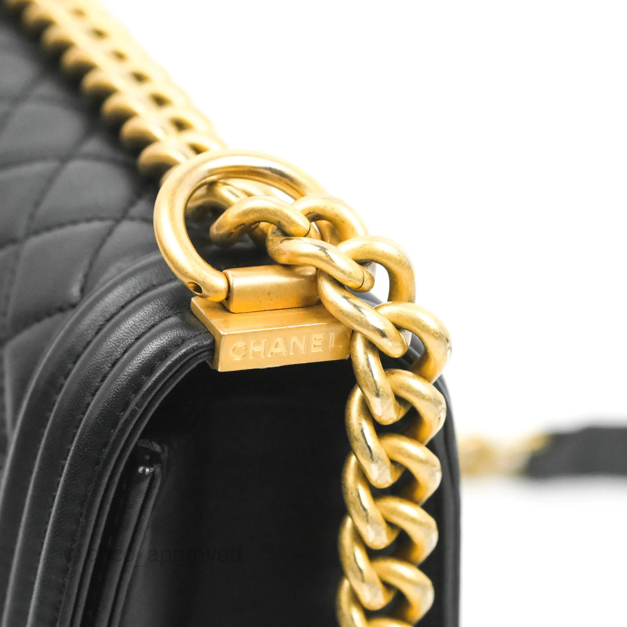 Chanel Quilted Medium Boy Black Calfskin Aged Gold Hardware