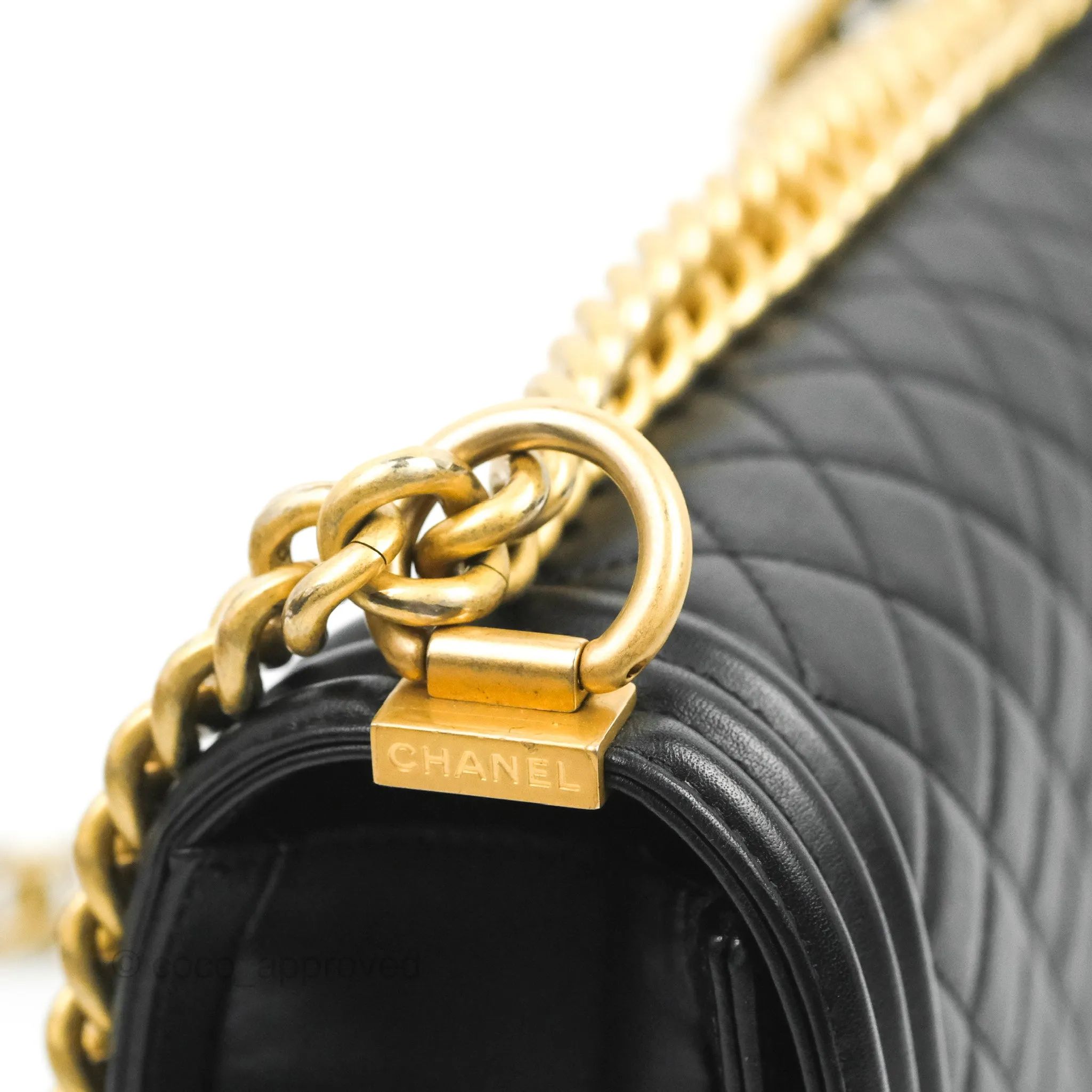 Chanel Quilted Medium Boy Black Calfskin Aged Gold Hardware