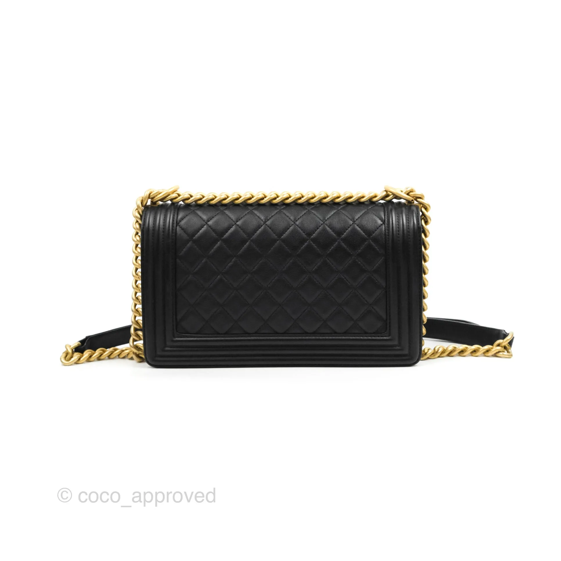 Chanel Quilted Medium Boy Black Calfskin Aged Gold Hardware