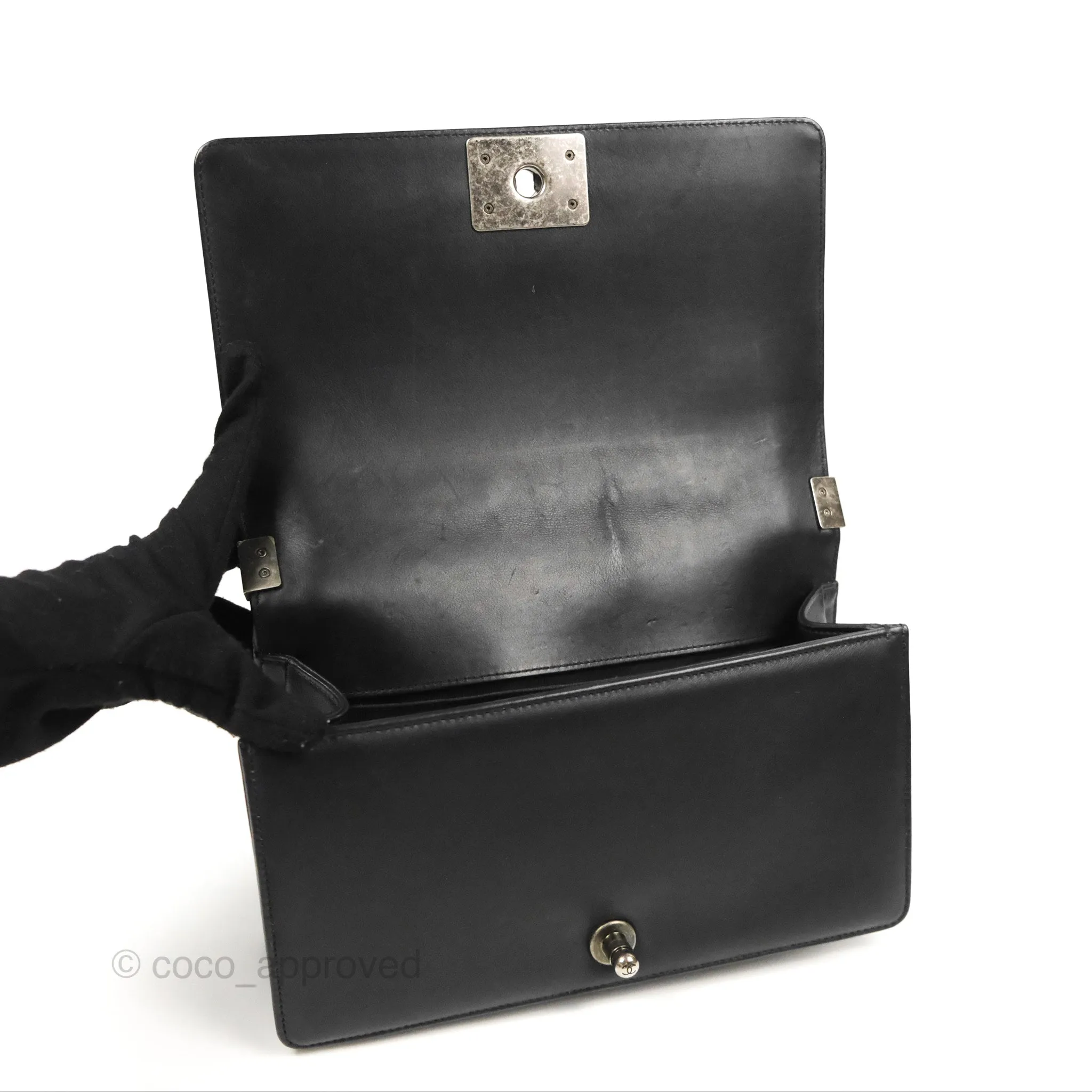 Chanel Quilted Medium Boy Black Calfskin Ruthenium Hardware