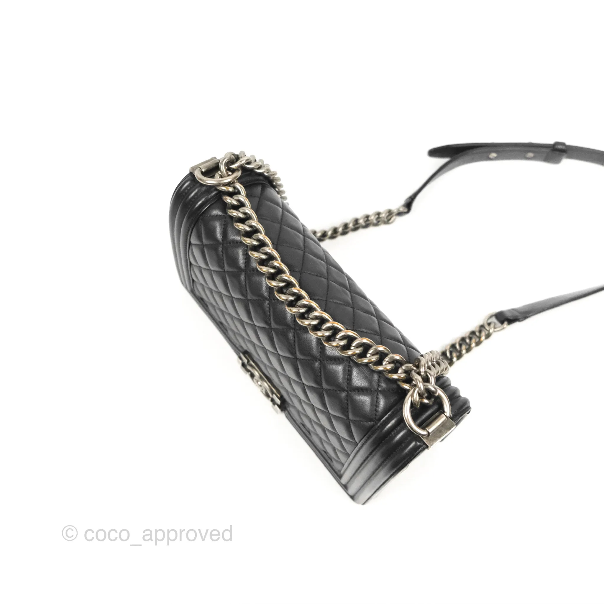 Chanel Quilted Medium Boy Black Calfskin Ruthenium Hardware