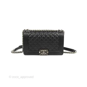 Chanel Quilted Medium Boy Black Calfskin Ruthenium Hardware