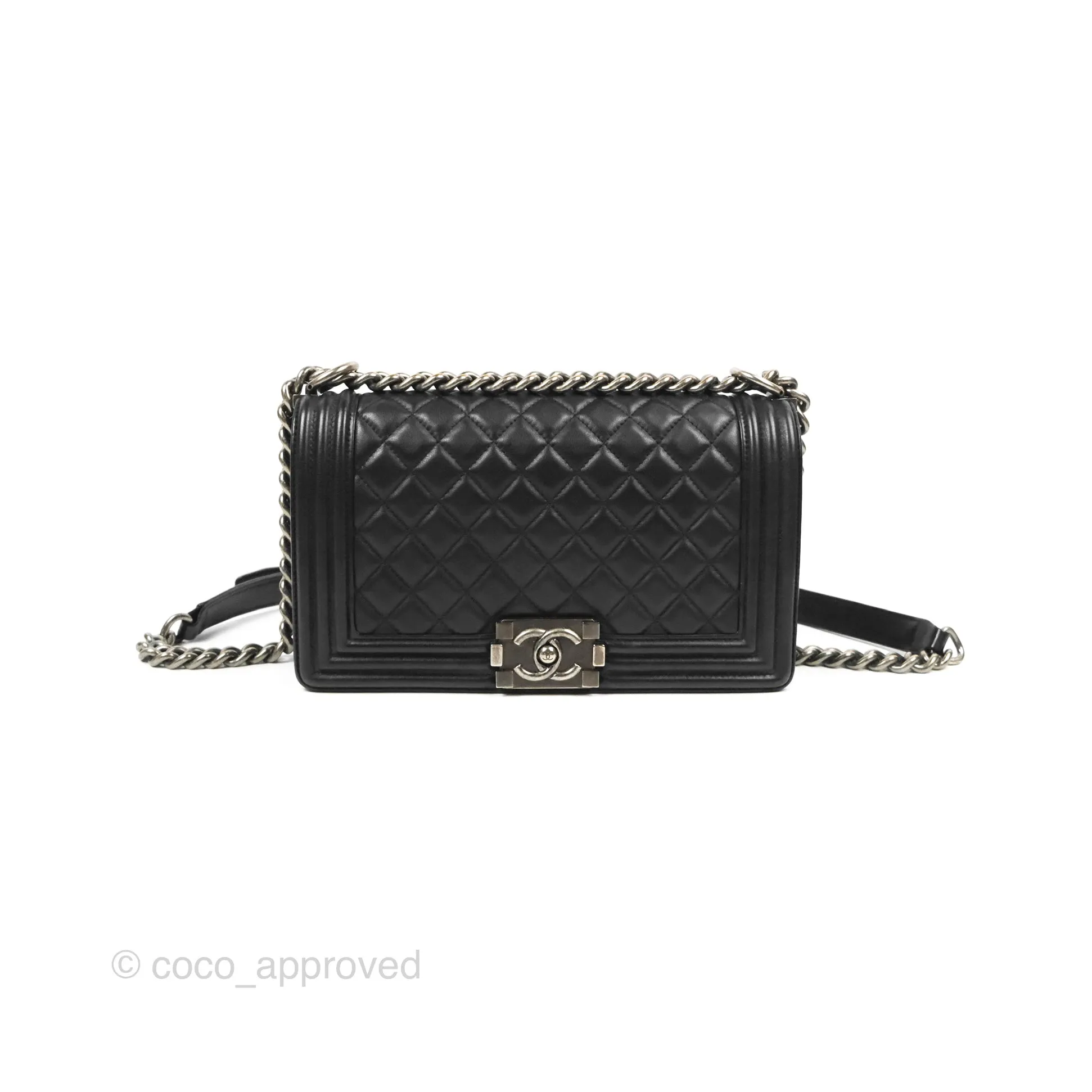 Chanel Quilted Medium Boy Black Calfskin Ruthenium Hardware