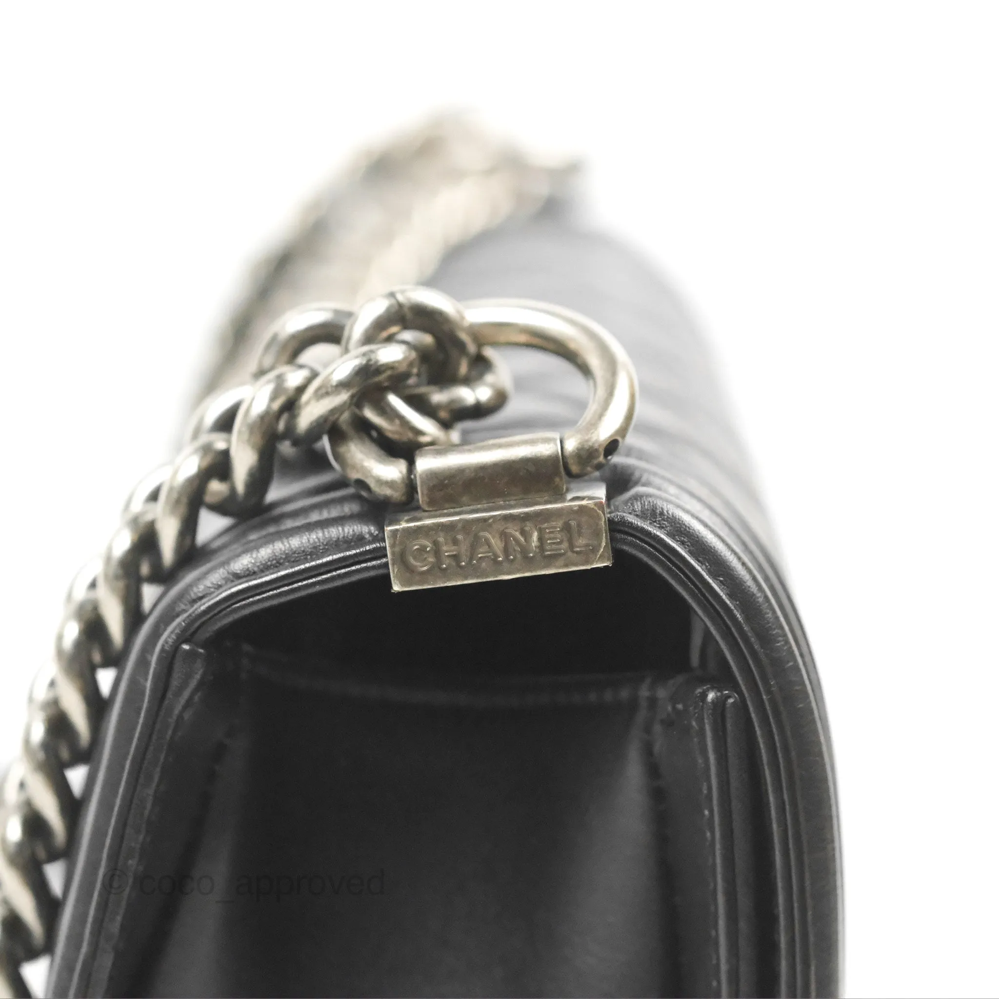 Chanel Quilted Medium Boy Black Calfskin Ruthenium Hardware