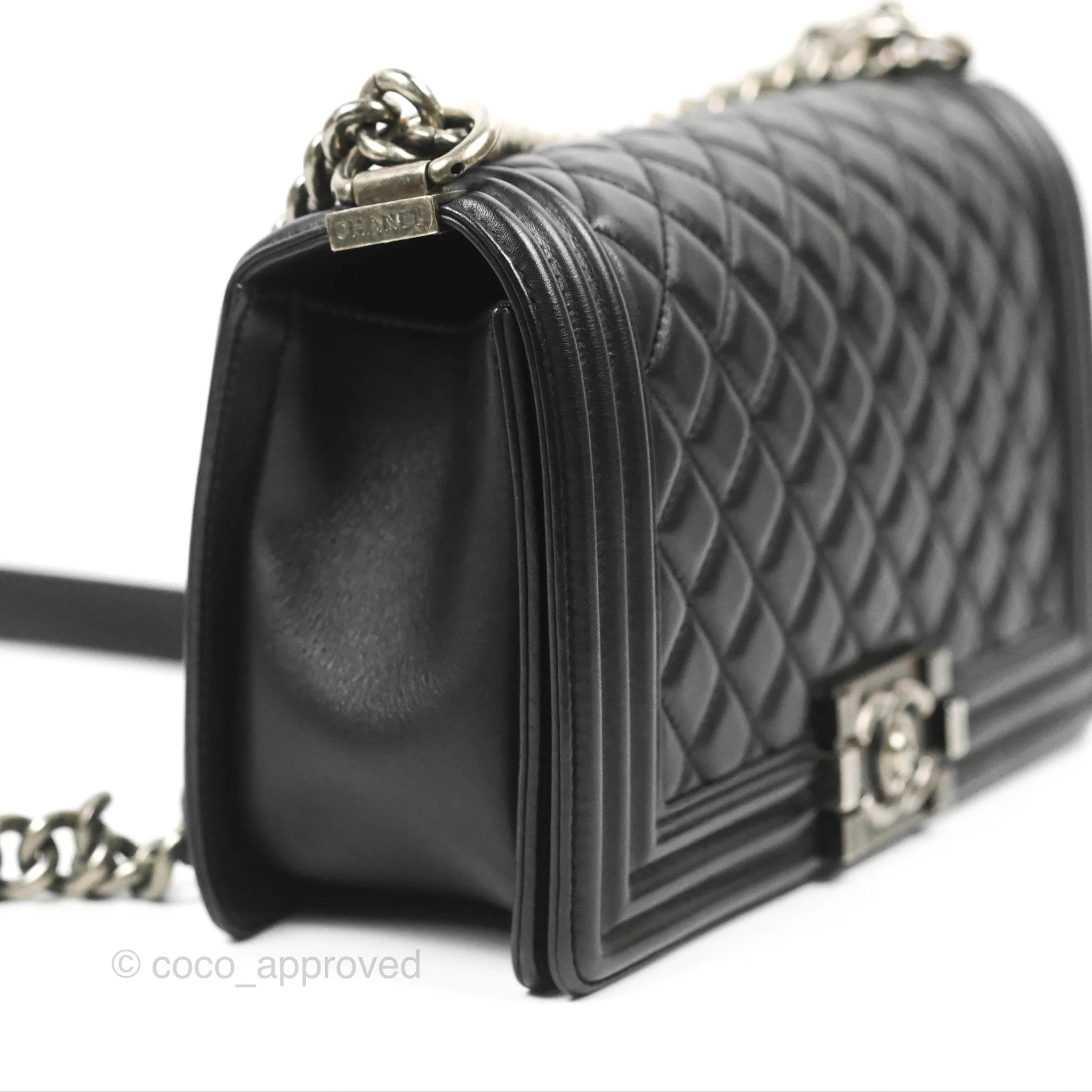 Chanel Quilted Medium Boy Black Calfskin Ruthenium Hardware