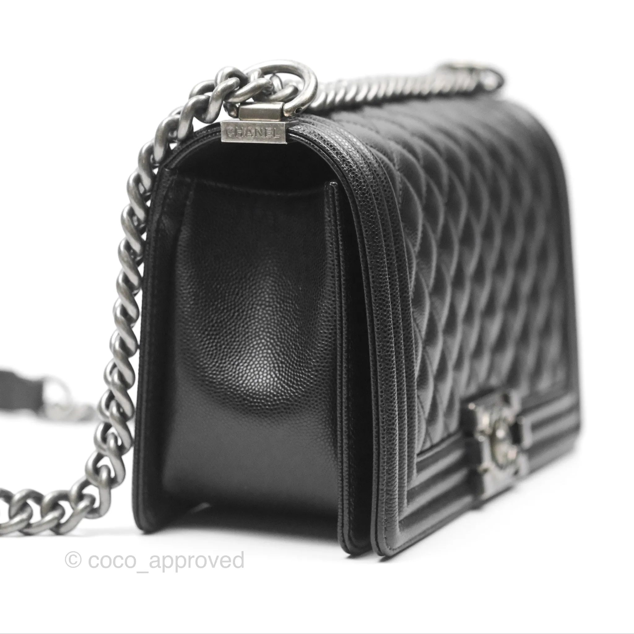 Chanel Quilted Medium Boy Black Caviar Ruthenium Hardware