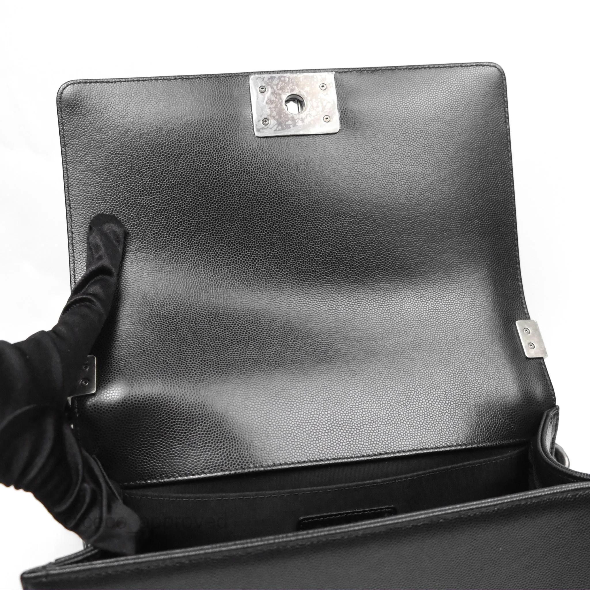 Chanel Quilted Medium Boy Black Caviar Ruthenium Hardware