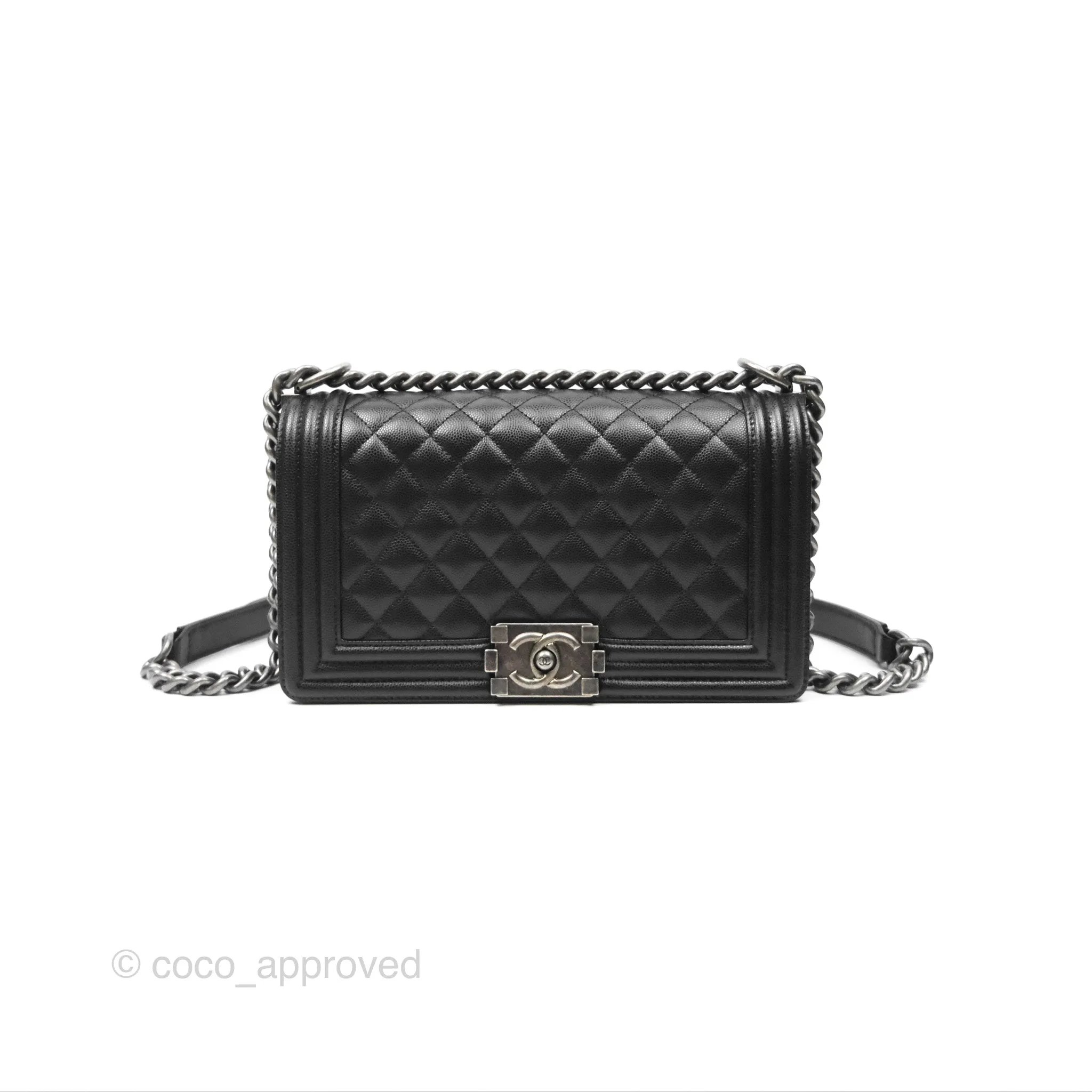 Chanel Quilted Medium Boy Black Caviar Ruthenium Hardware