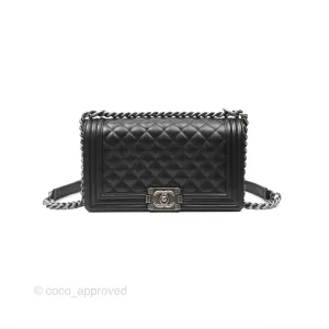 Chanel Quilted Medium Boy Black Caviar Ruthenium Hardware