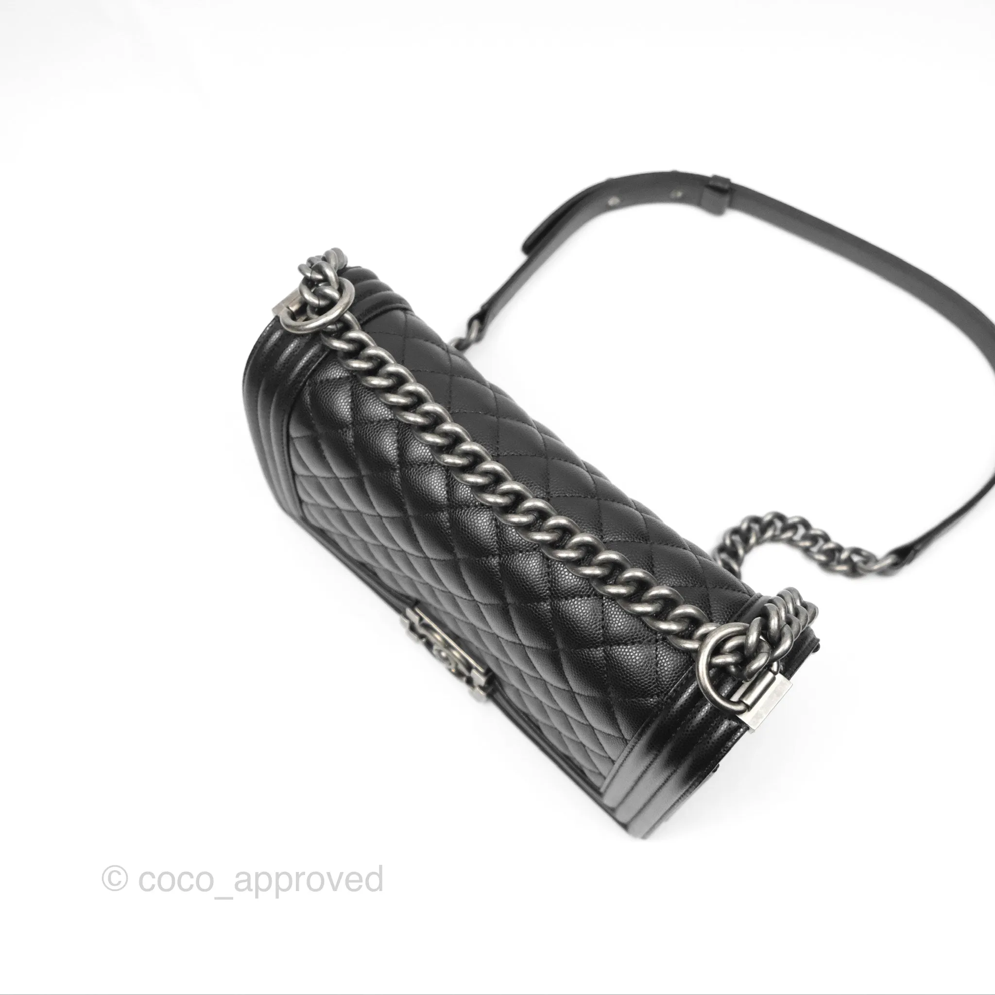 Chanel Quilted Medium Boy Black Caviar Ruthenium Hardware