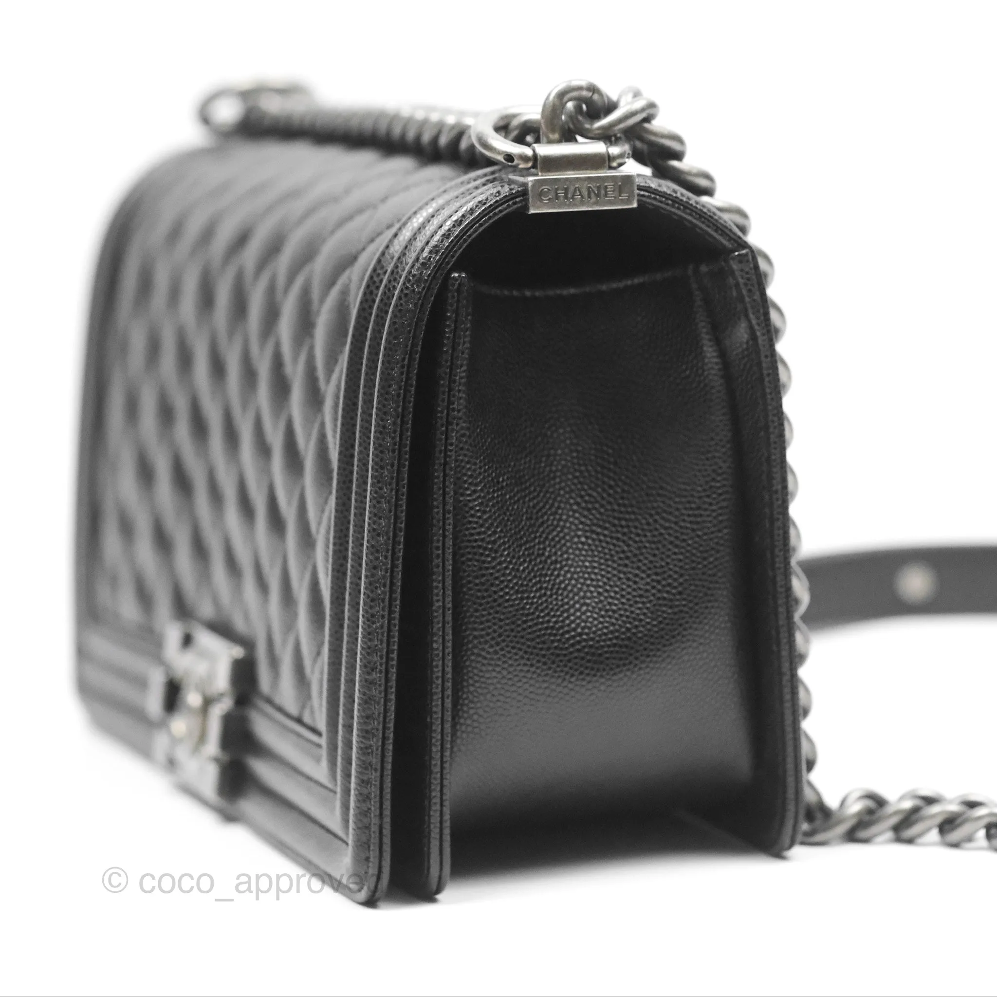 Chanel Quilted Medium Boy Black Caviar Ruthenium Hardware
