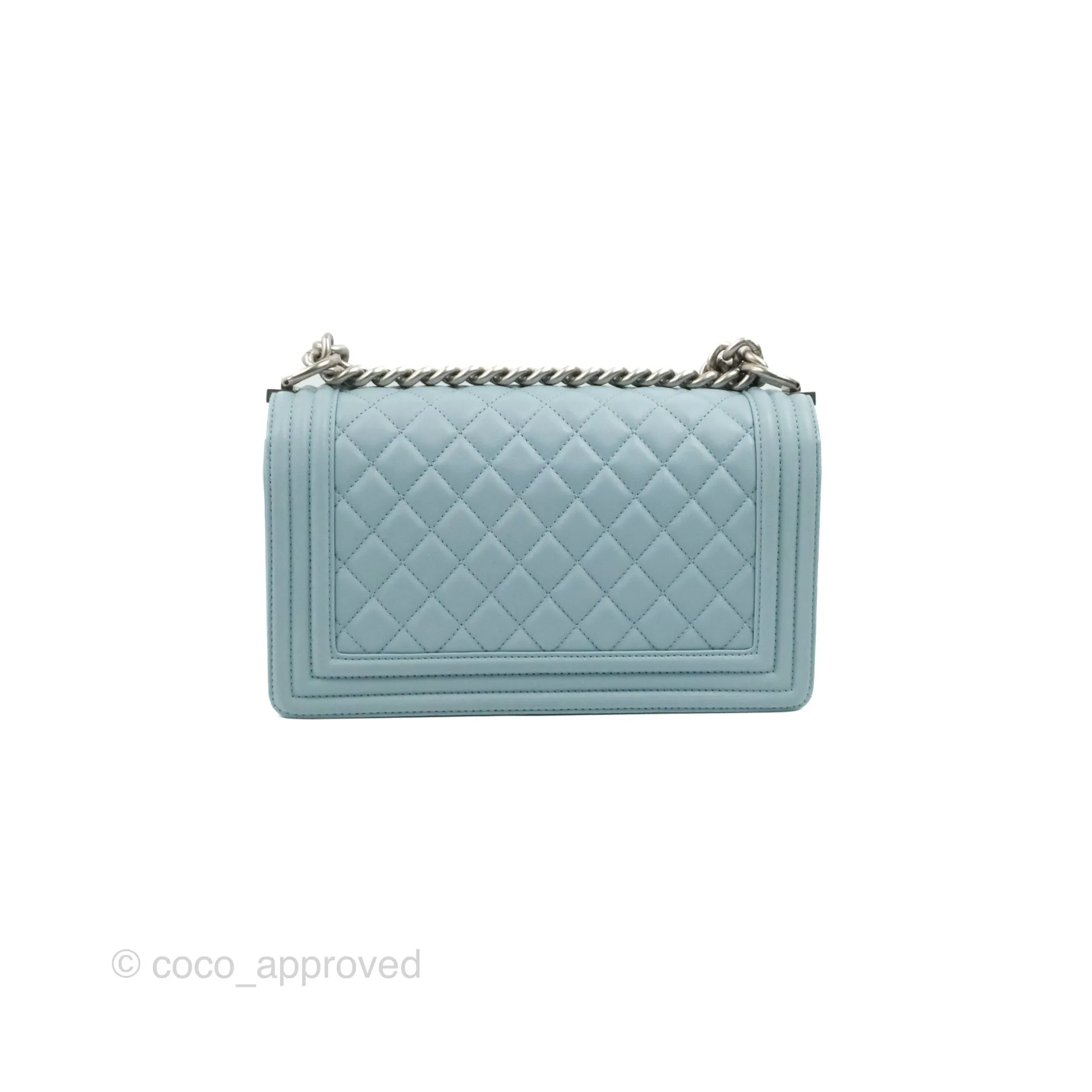 Chanel Quilted Medium Boy Blue Calfskin Matte Silver Hardware