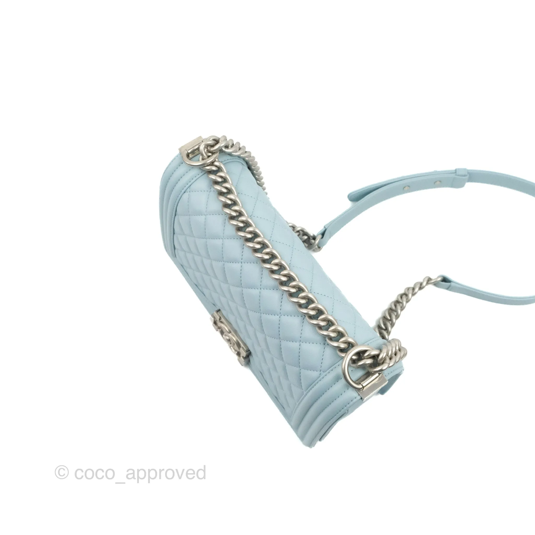 Chanel Quilted Medium Boy Blue Calfskin Matte Silver Hardware