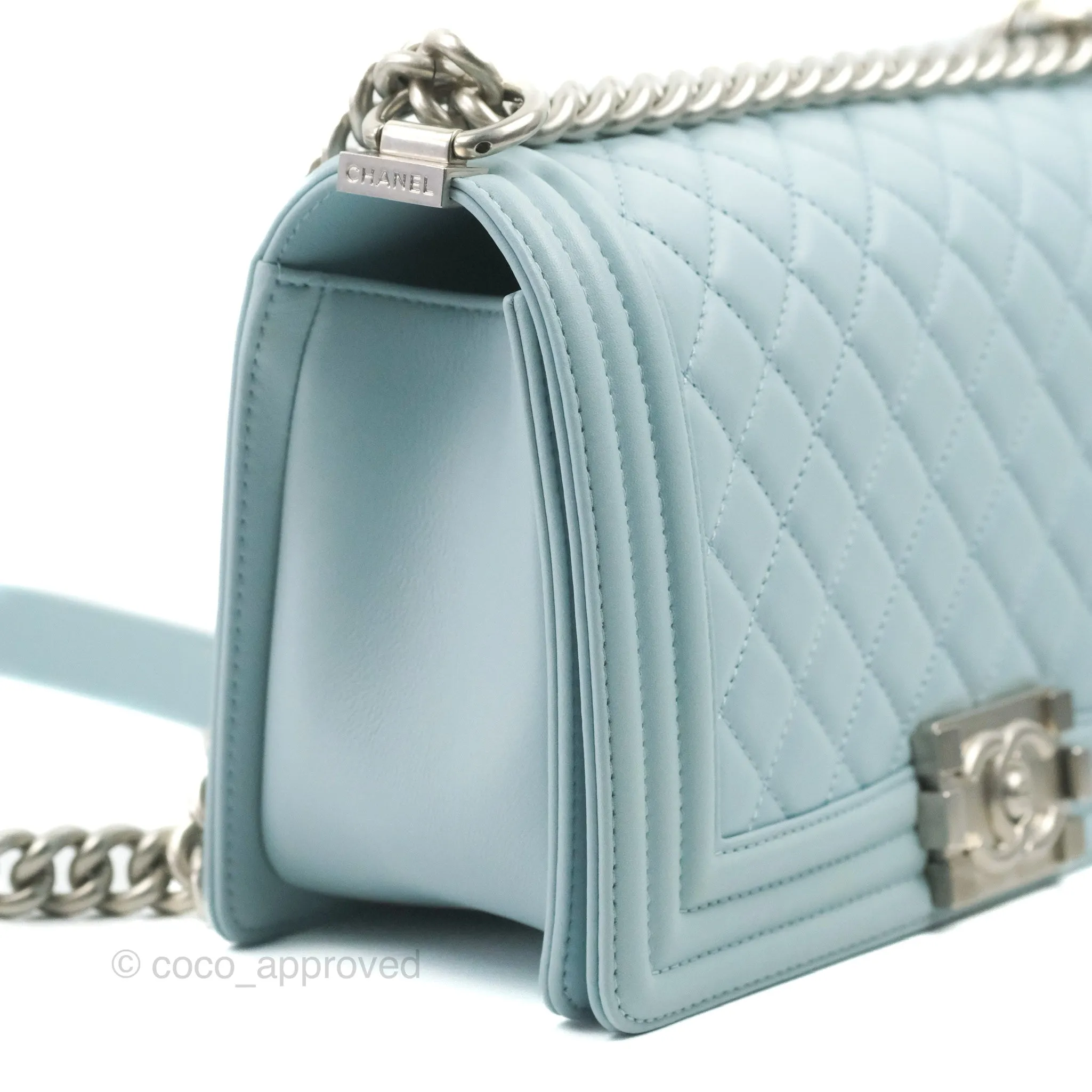Chanel Quilted Medium Boy Blue Calfskin Matte Silver Hardware