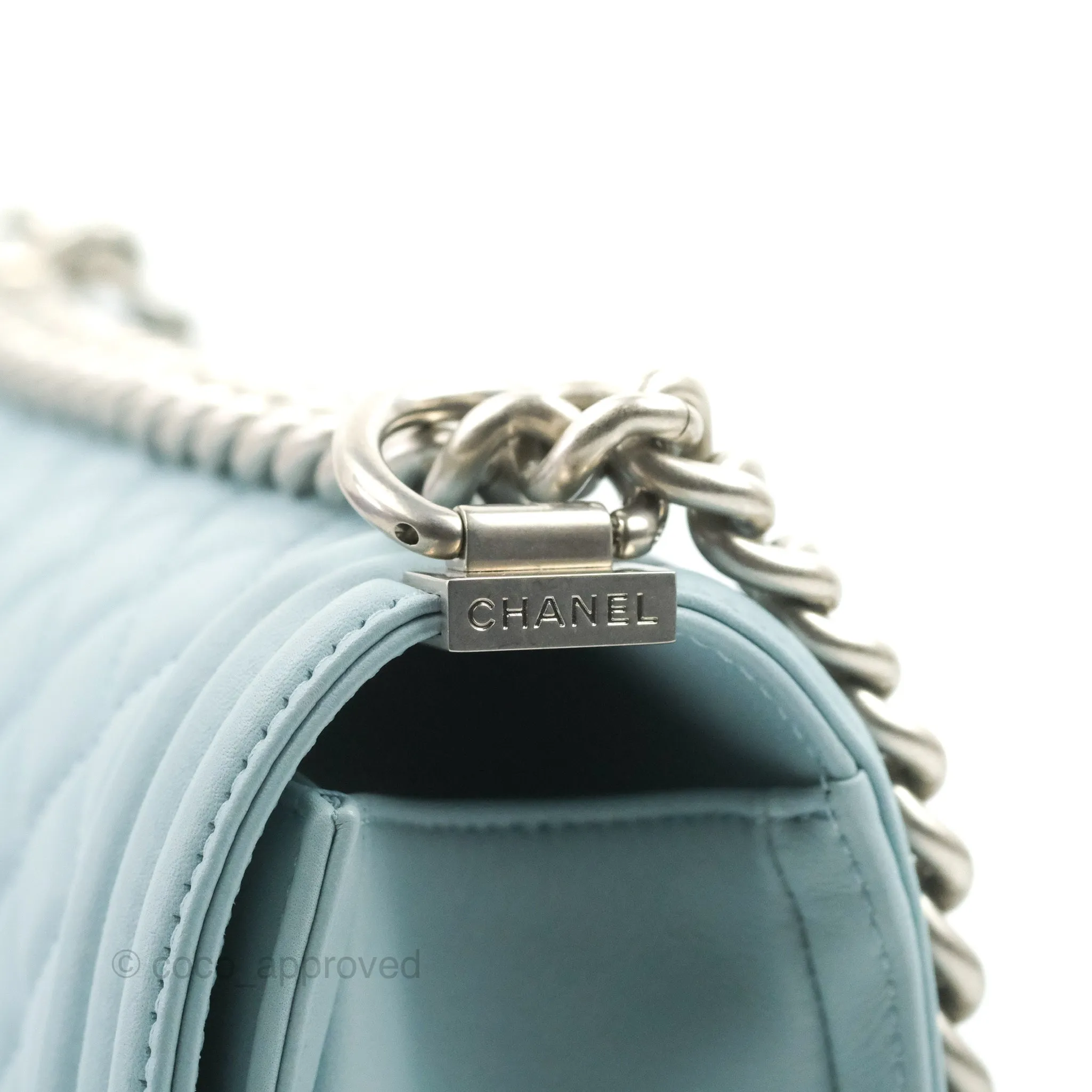 Chanel Quilted Medium Boy Blue Calfskin Matte Silver Hardware