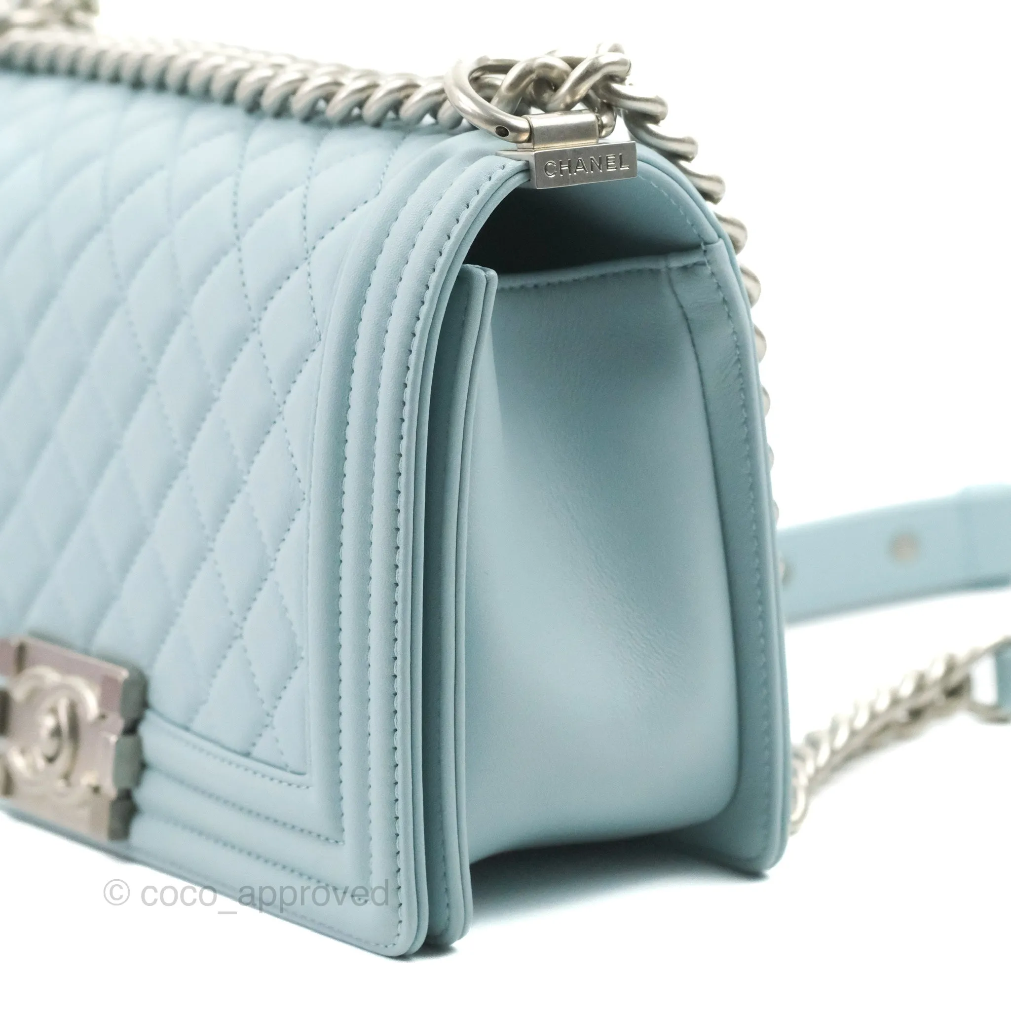 Chanel Quilted Medium Boy Blue Calfskin Matte Silver Hardware