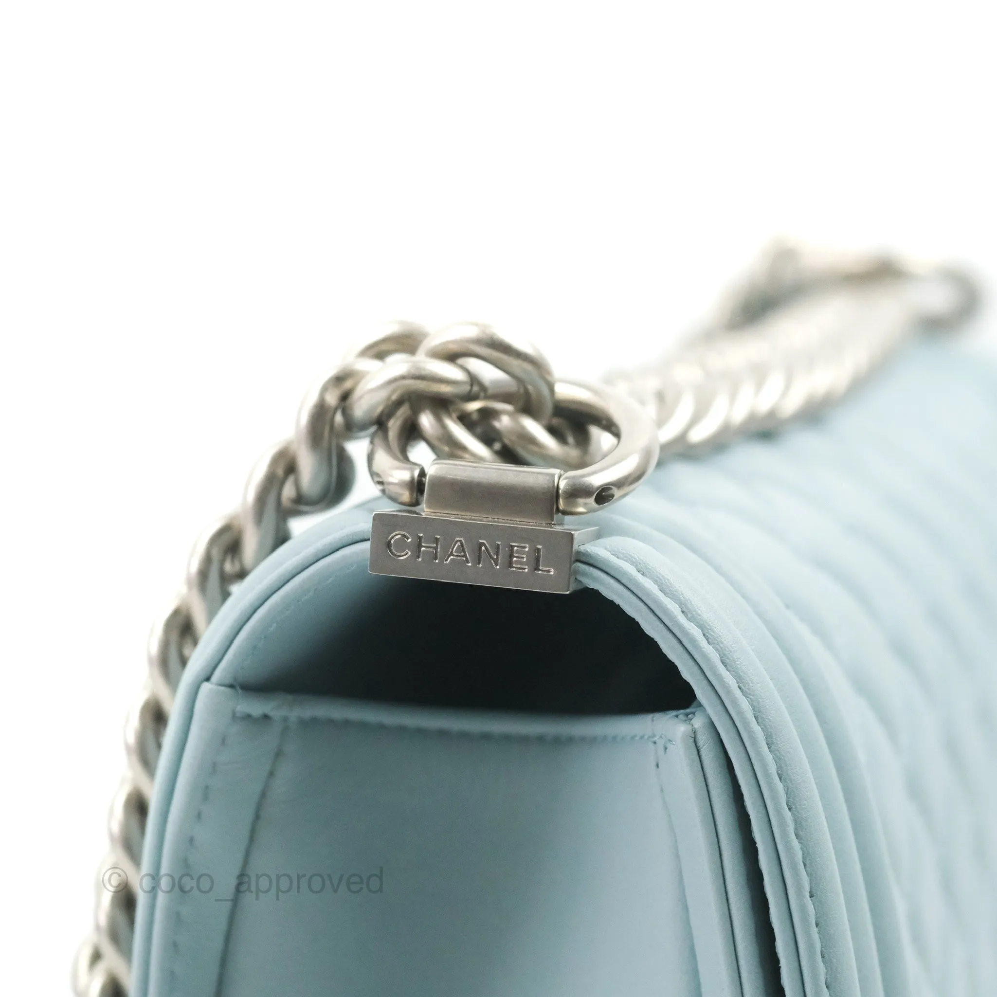 Chanel Quilted Medium Boy Blue Calfskin Matte Silver Hardware