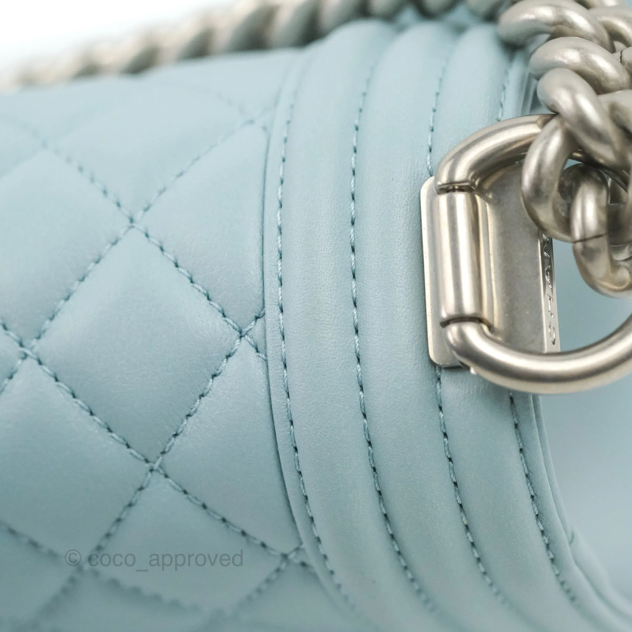 Chanel Quilted Medium Boy Blue Calfskin Matte Silver Hardware