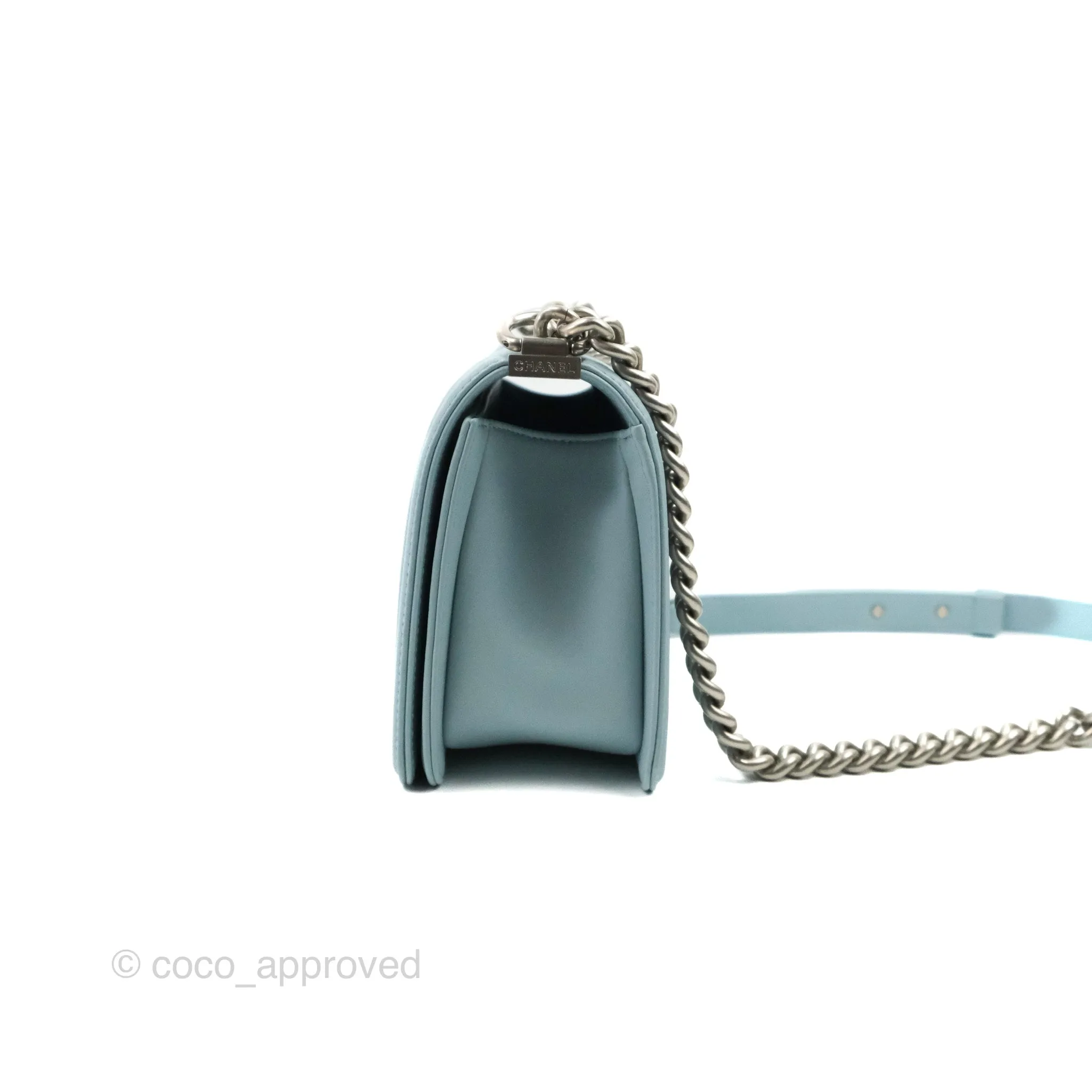 Chanel Quilted Medium Boy Blue Calfskin Matte Silver Hardware