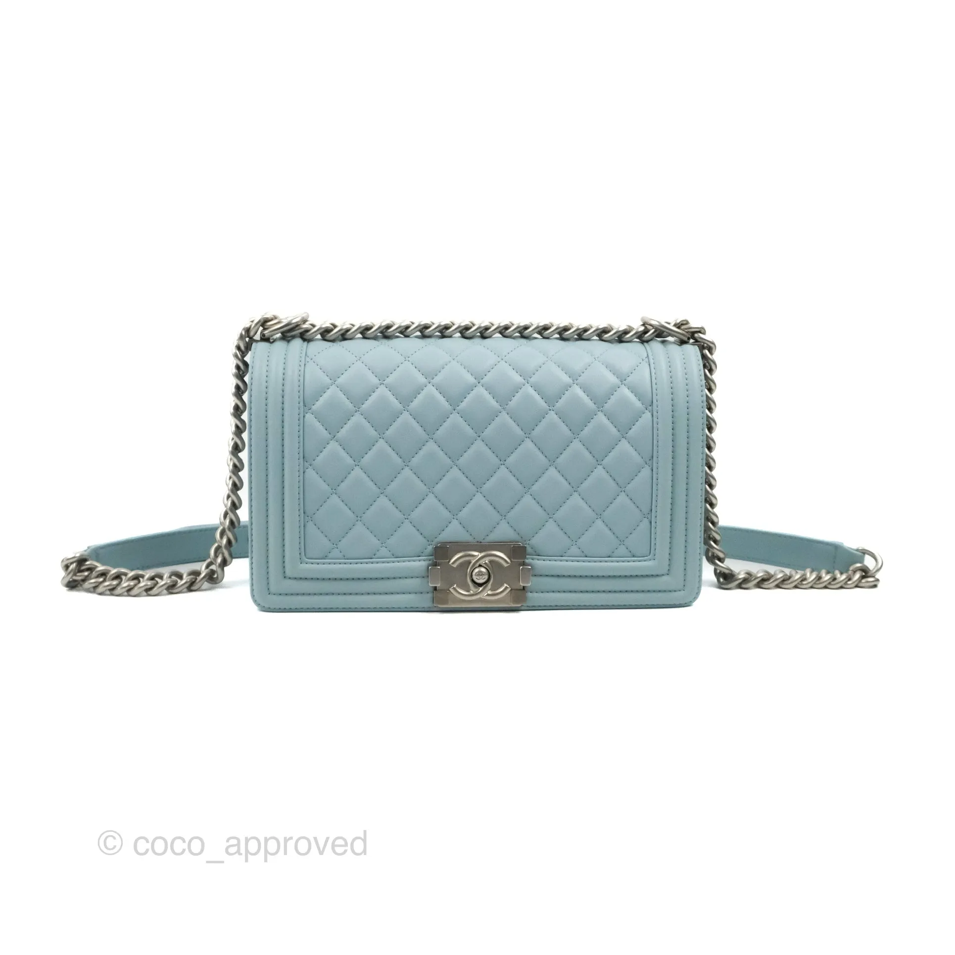 Chanel Quilted Medium Boy Blue Calfskin Matte Silver Hardware