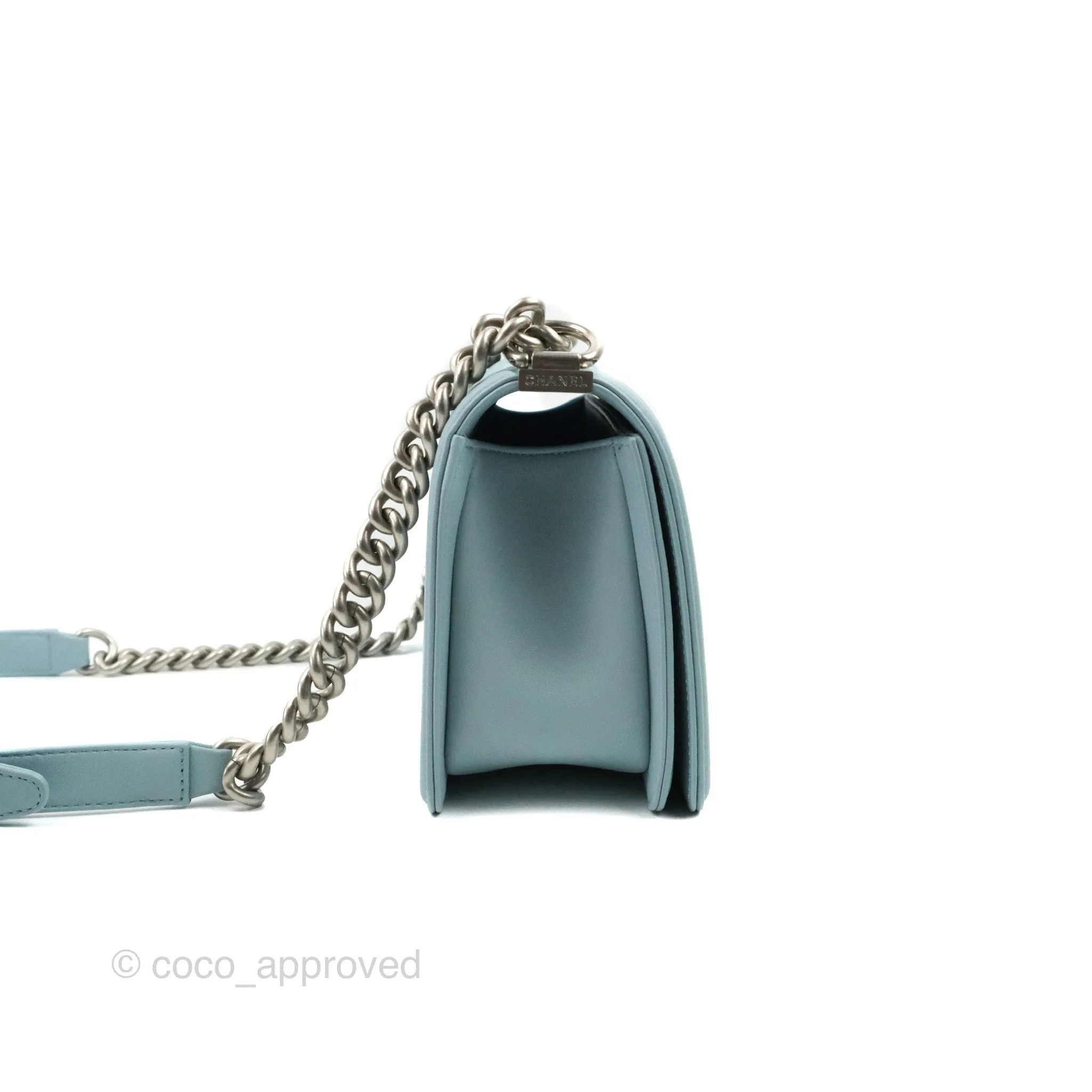 Chanel Quilted Medium Boy Blue Calfskin Matte Silver Hardware