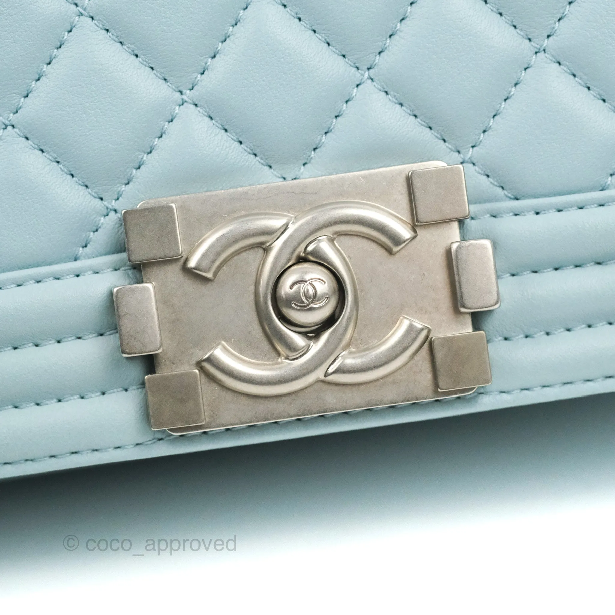 Chanel Quilted Medium Boy Blue Calfskin Matte Silver Hardware