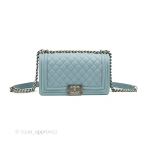 Chanel Quilted Medium Boy Blue Calfskin Matte Silver Hardware