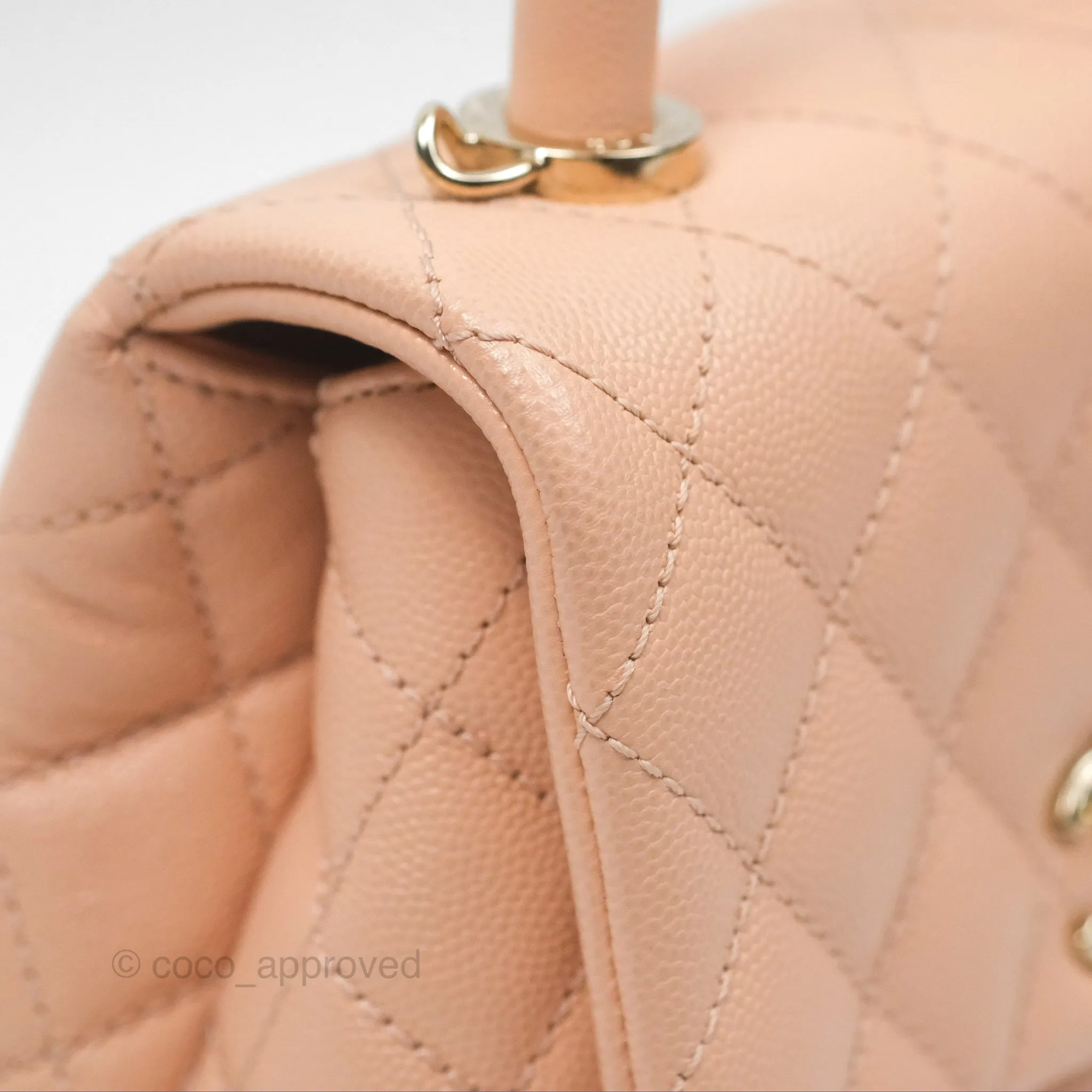 Chanel Quilted Mini Coco Handle Caviar Pink Beige Gold Hardware