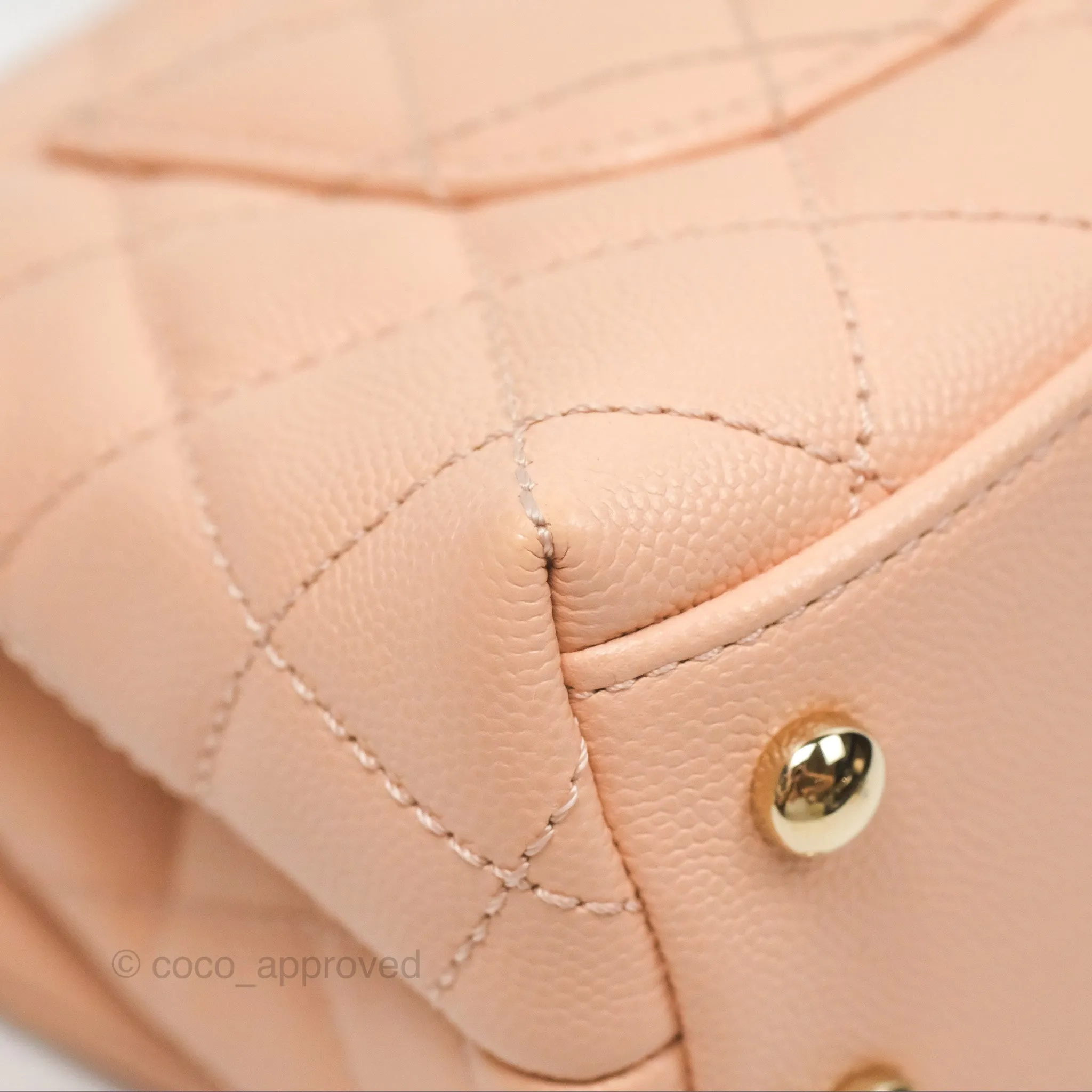 Chanel Quilted Mini Coco Handle Caviar Pink Beige Gold Hardware