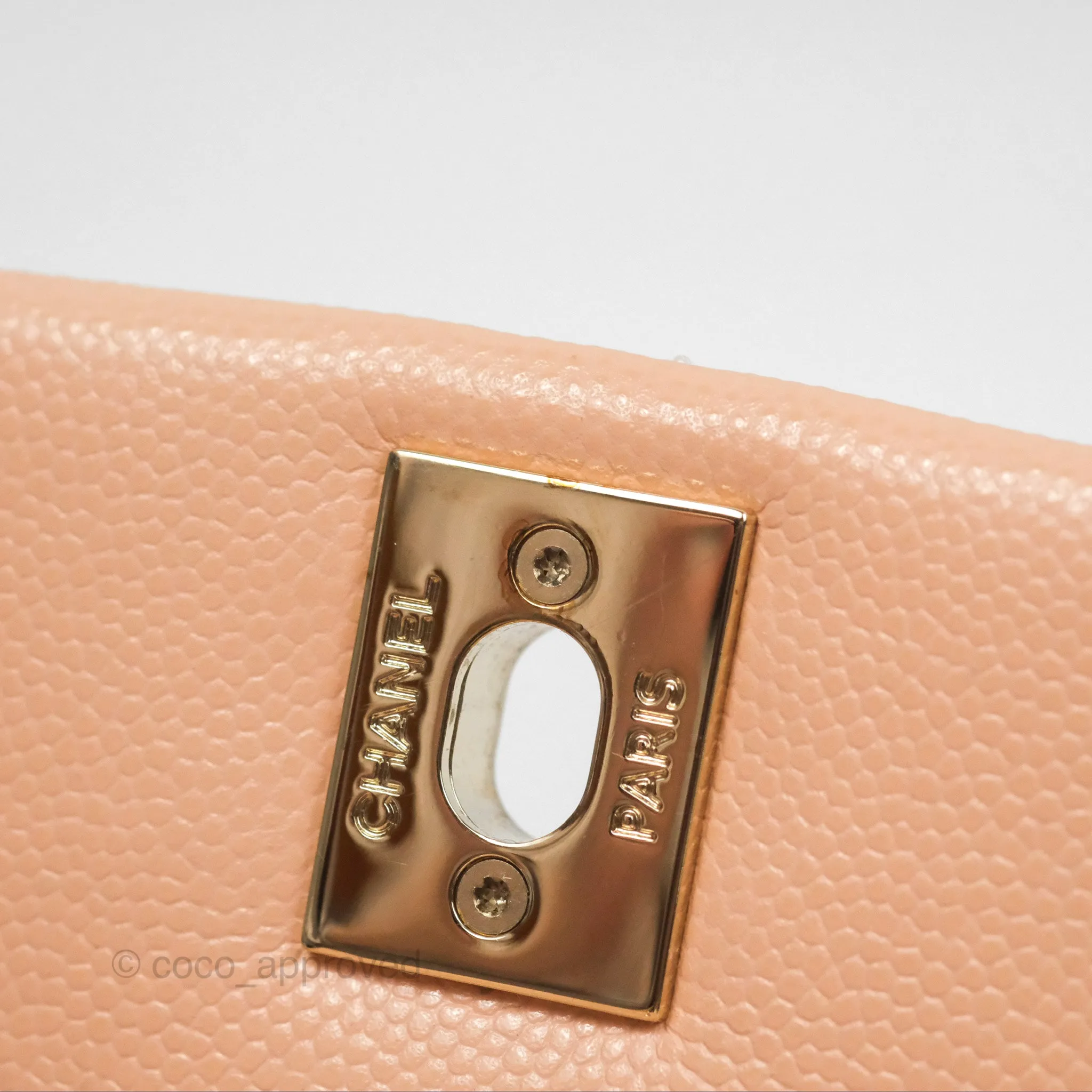 Chanel Quilted Mini Coco Handle Caviar Pink Beige Gold Hardware