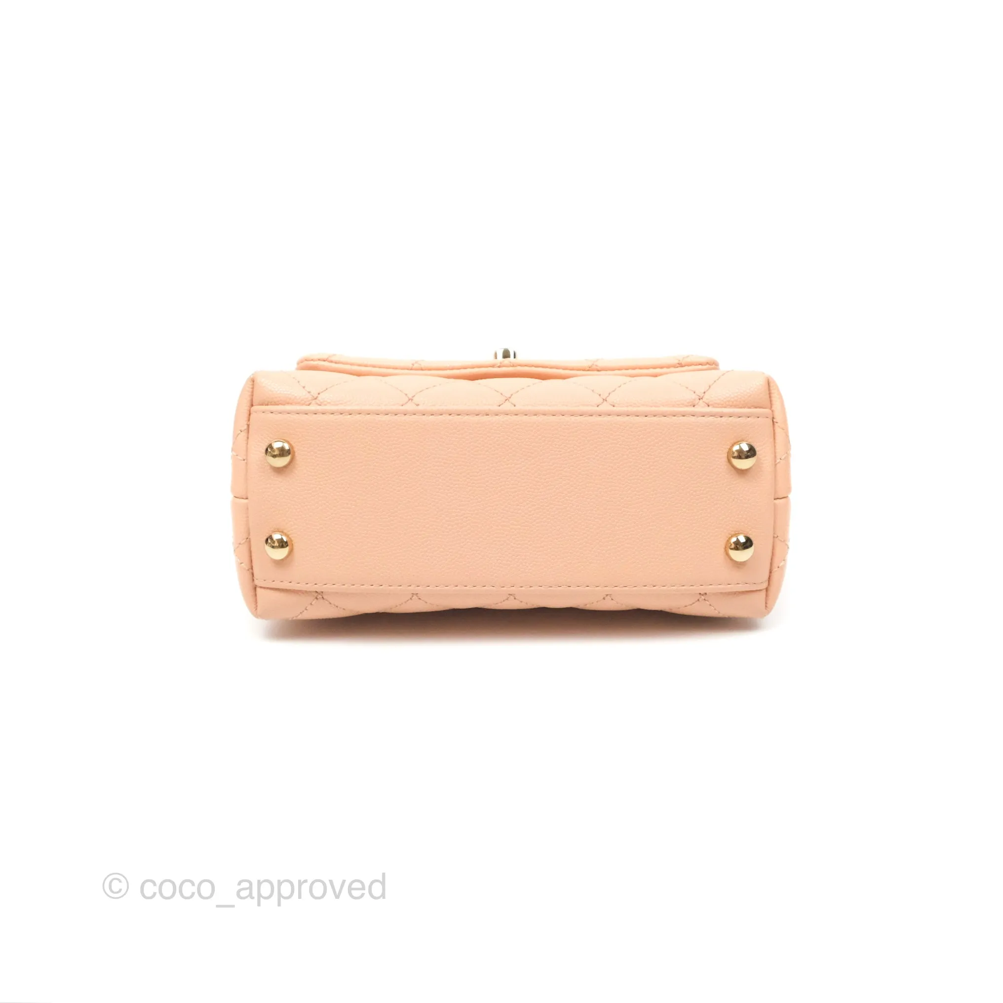 Chanel Quilted Mini Coco Handle Caviar Pink Beige Gold Hardware