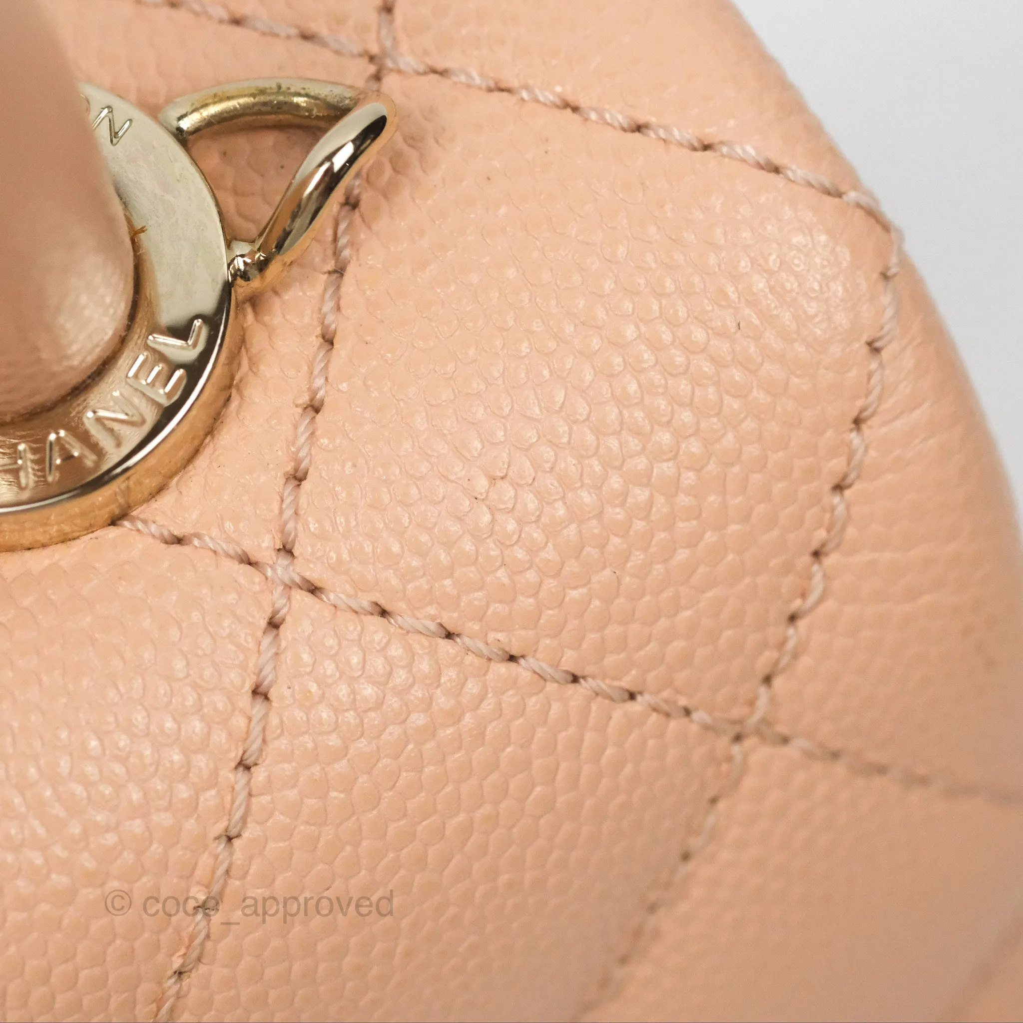 Chanel Quilted Mini Coco Handle Caviar Pink Beige Gold Hardware