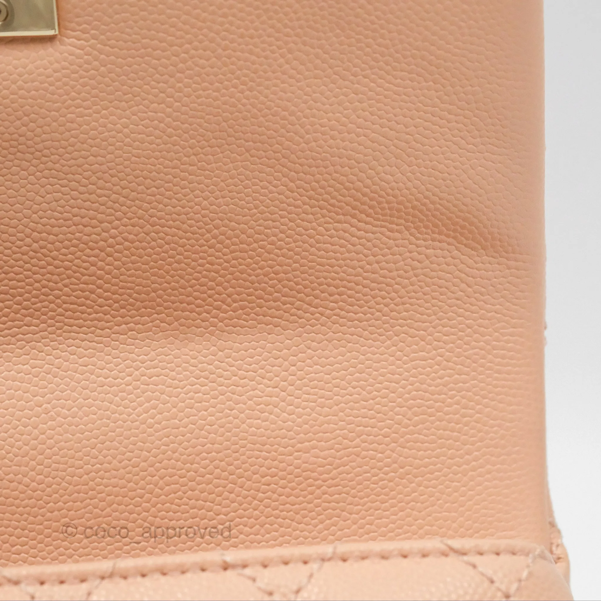Chanel Quilted Mini Coco Handle Caviar Pink Beige Gold Hardware
