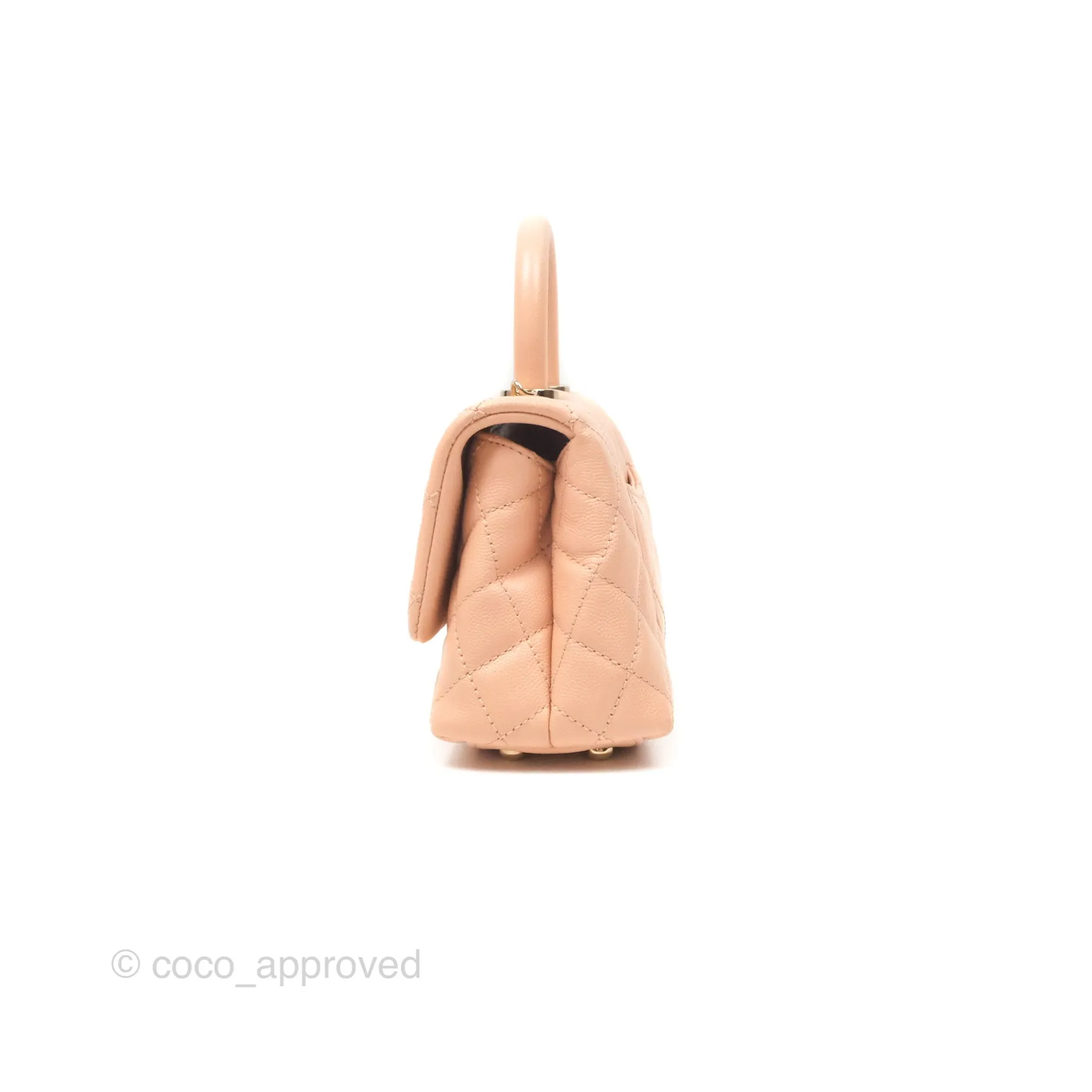 Chanel Quilted Mini Coco Handle Caviar Pink Beige Gold Hardware