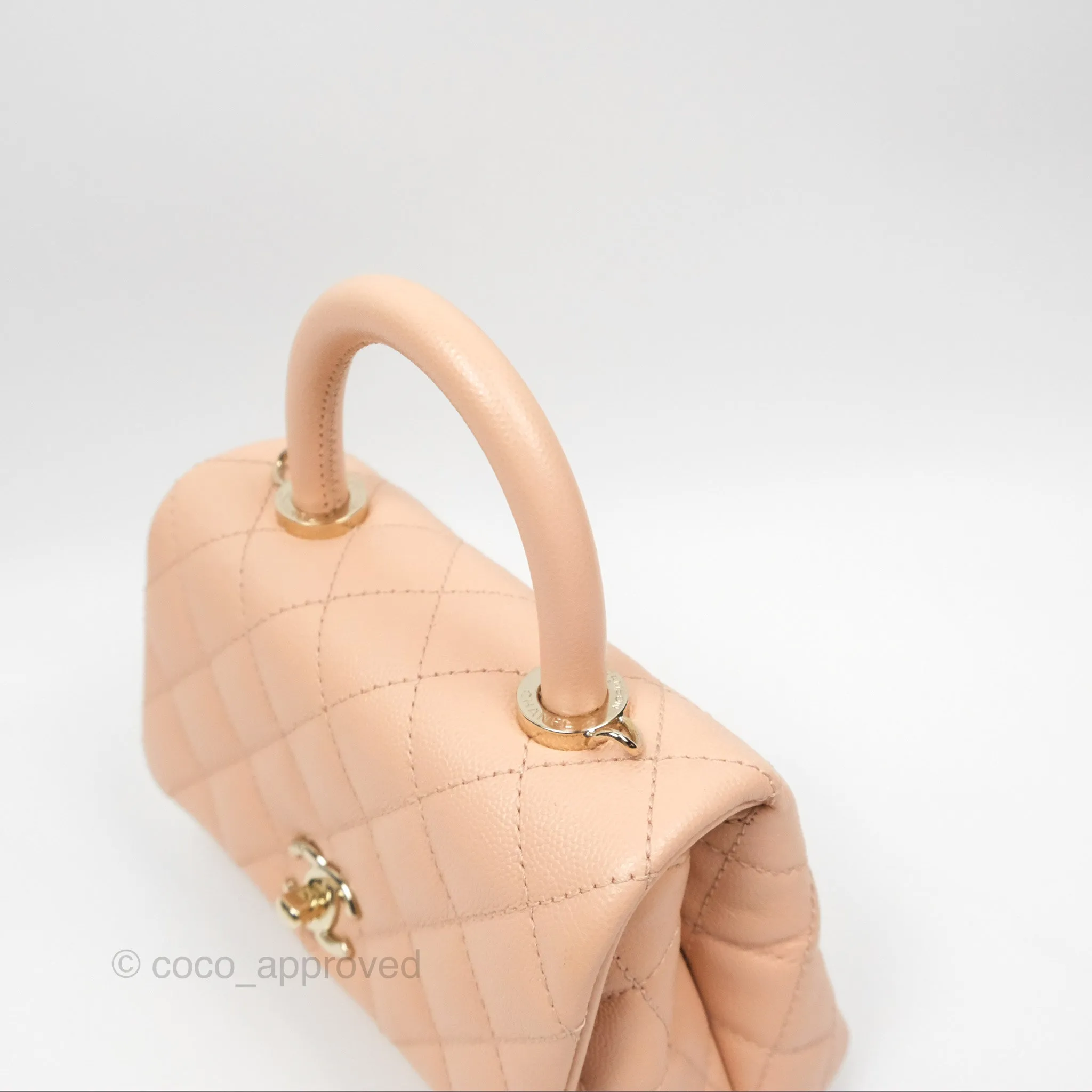 Chanel Quilted Mini Coco Handle Caviar Pink Beige Gold Hardware