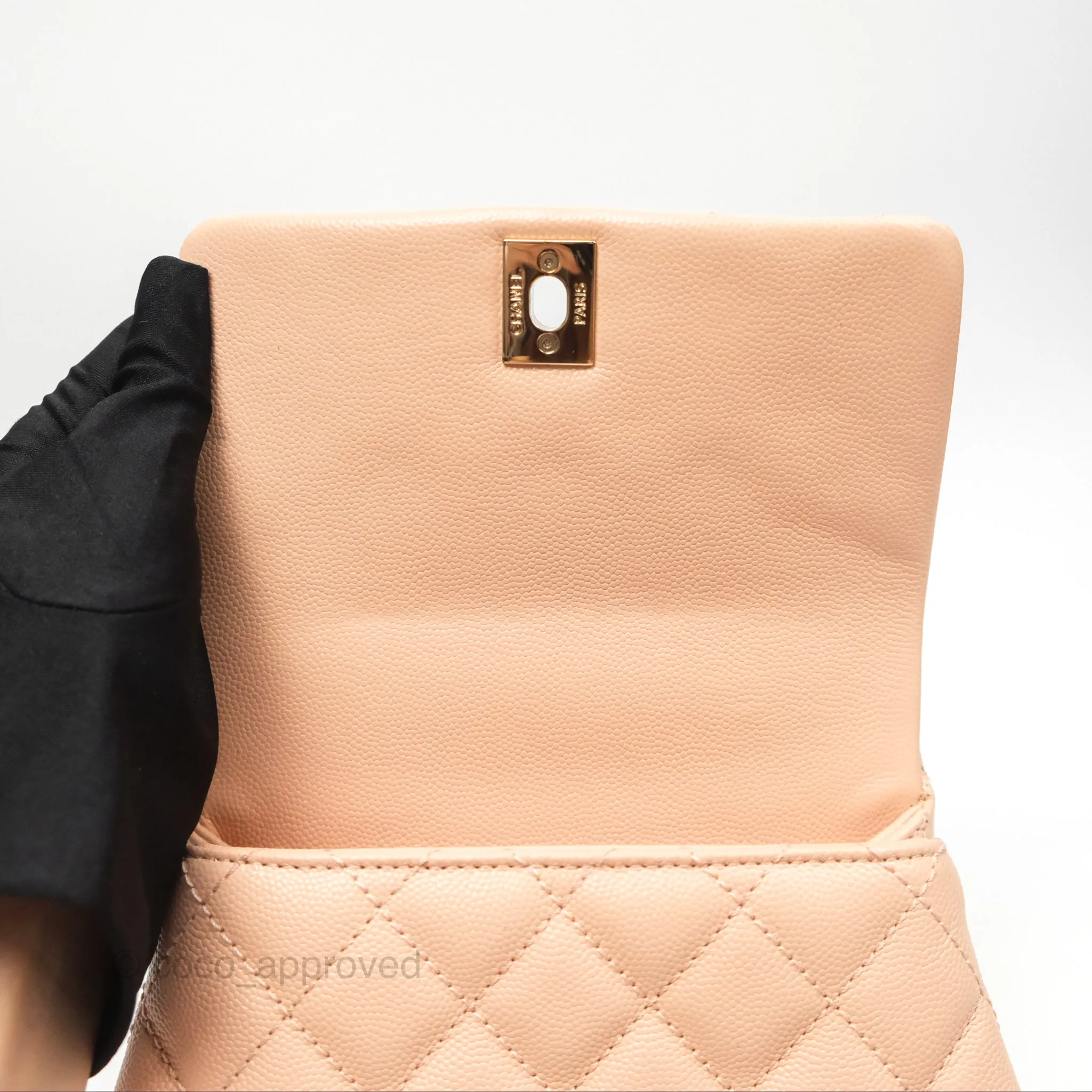 Chanel Quilted Mini Coco Handle Caviar Pink Beige Gold Hardware