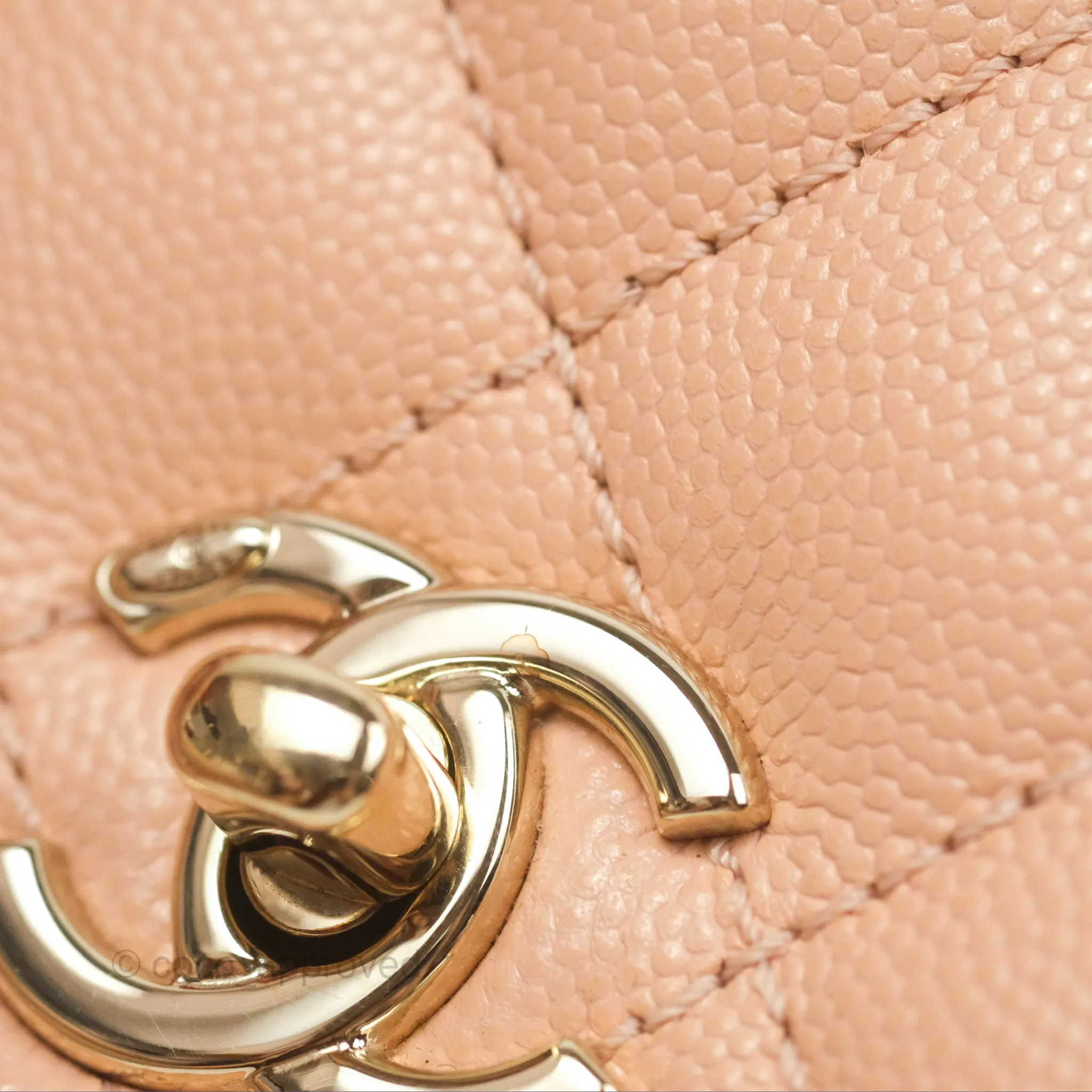 Chanel Quilted Mini Coco Handle Caviar Pink Beige Gold Hardware