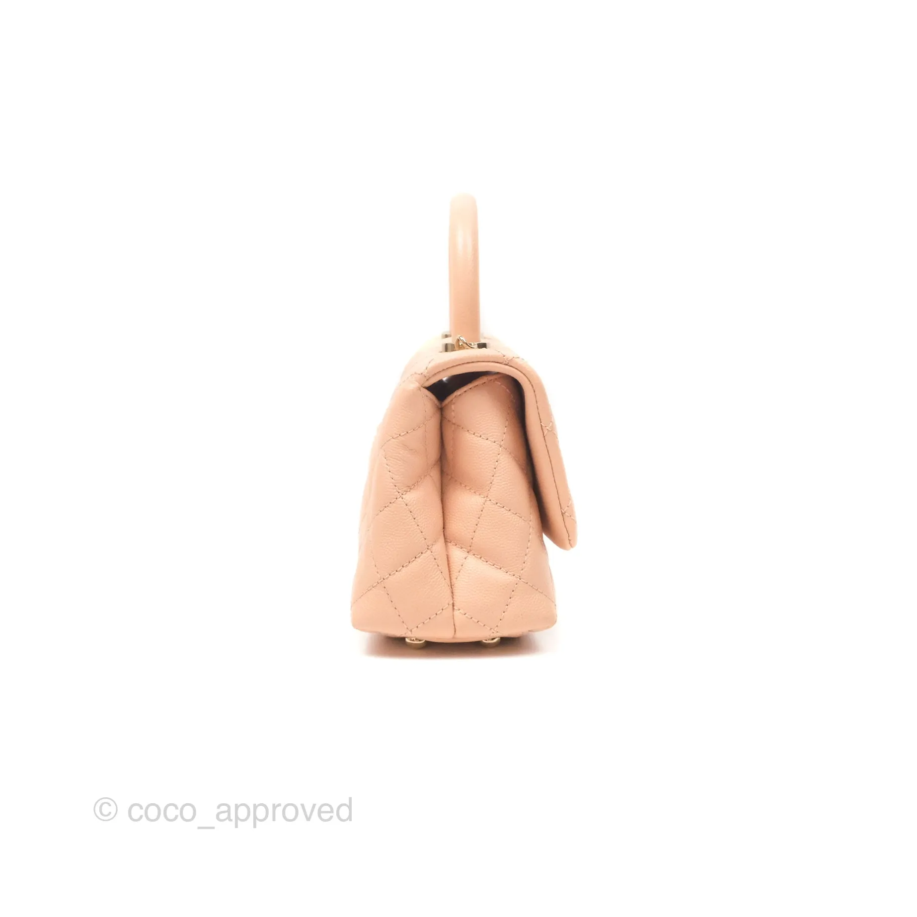 Chanel Quilted Mini Coco Handle Caviar Pink Beige Gold Hardware