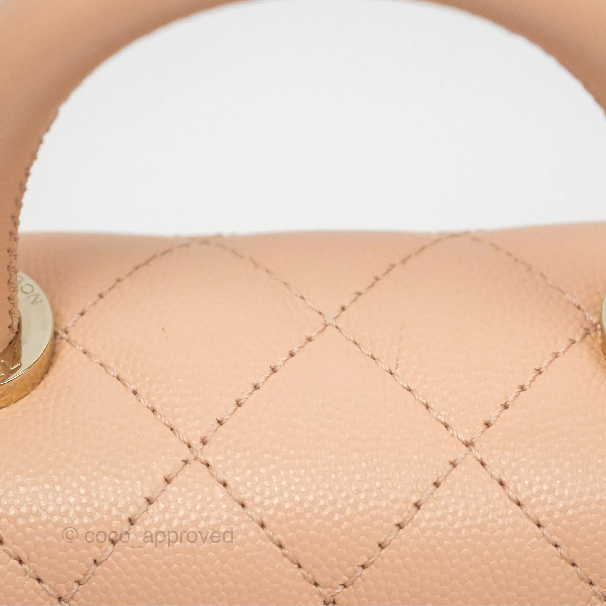 Chanel Quilted Mini Coco Handle Caviar Pink Beige Gold Hardware