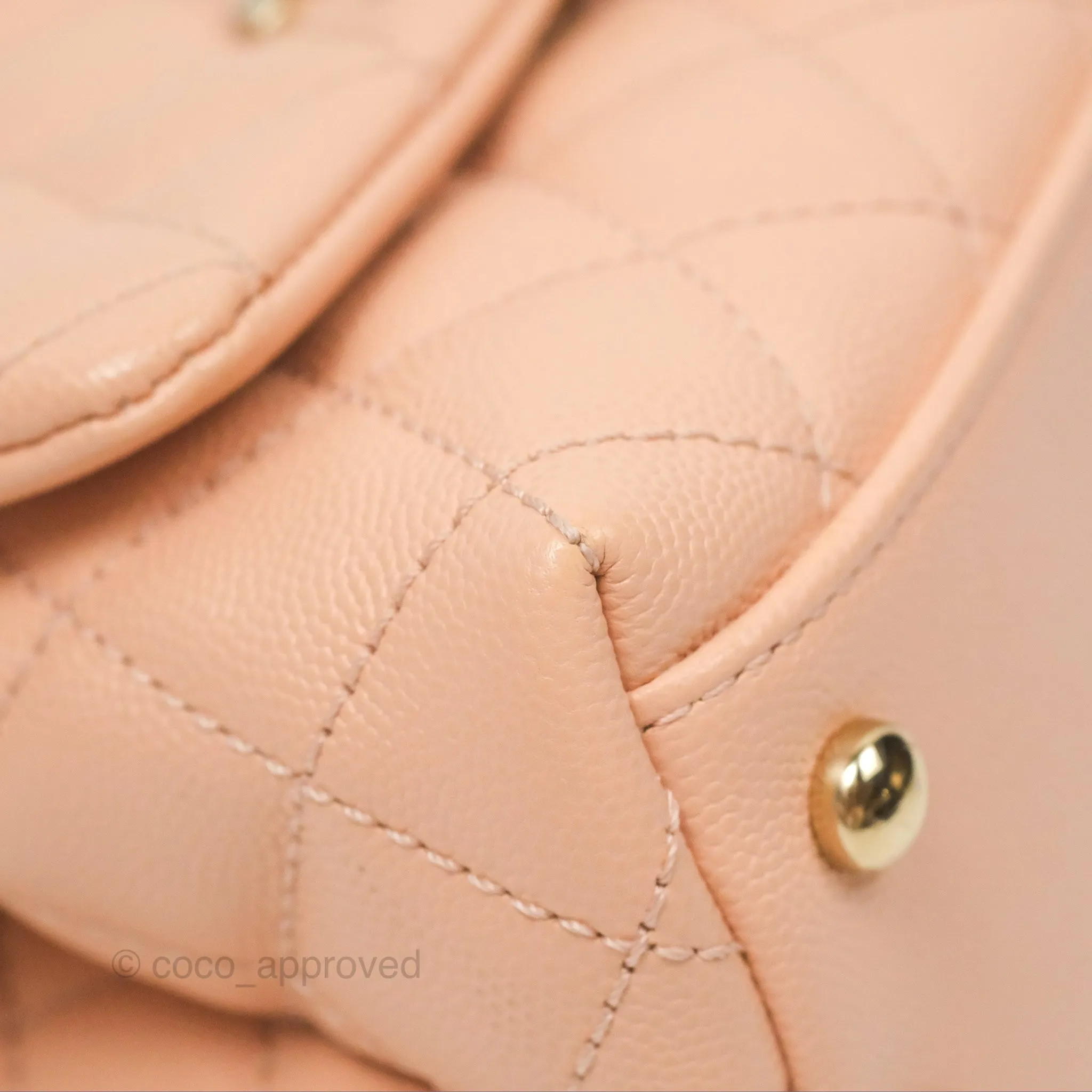 Chanel Quilted Mini Coco Handle Caviar Pink Beige Gold Hardware