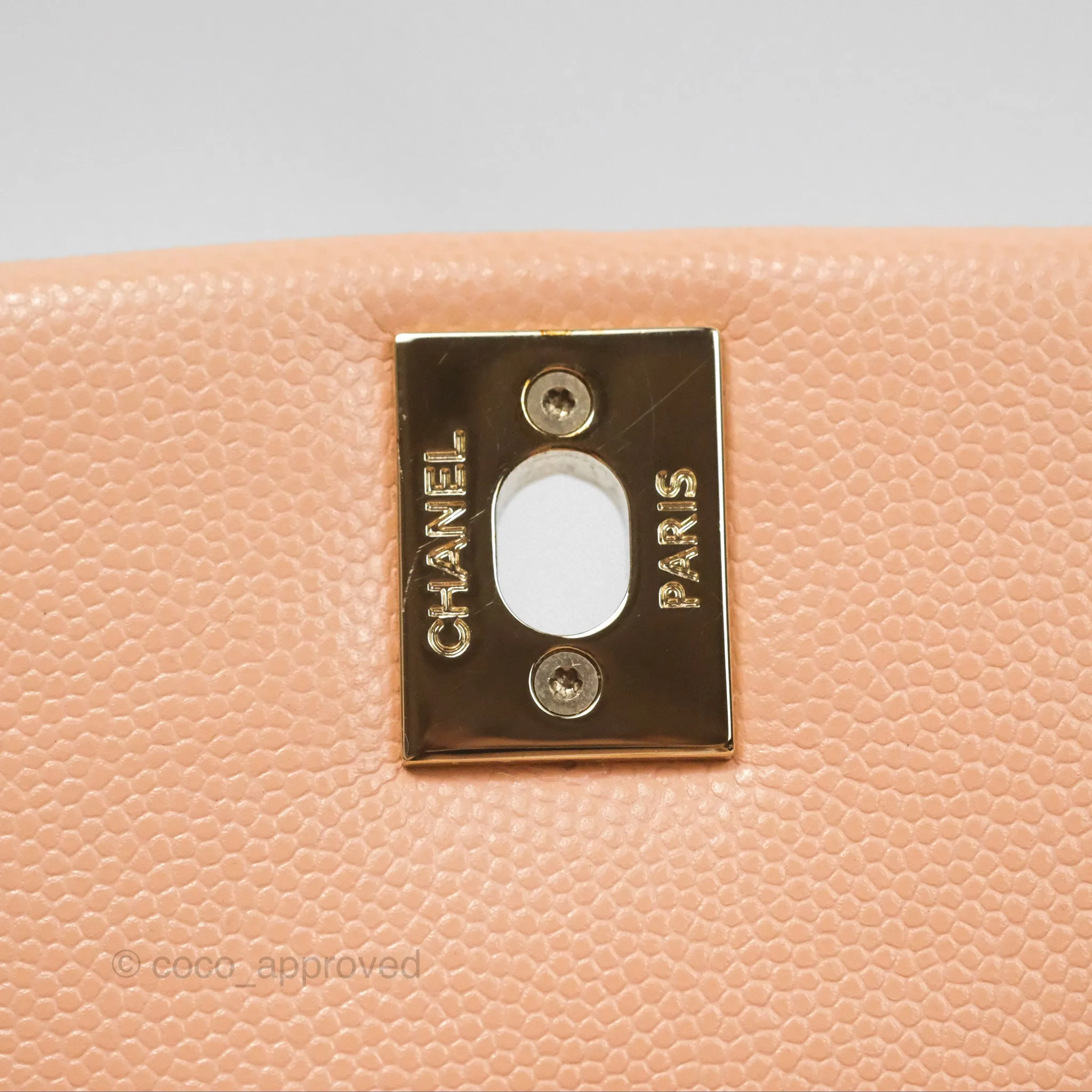 Chanel Quilted Mini Coco Handle Caviar Pink Beige Gold Hardware