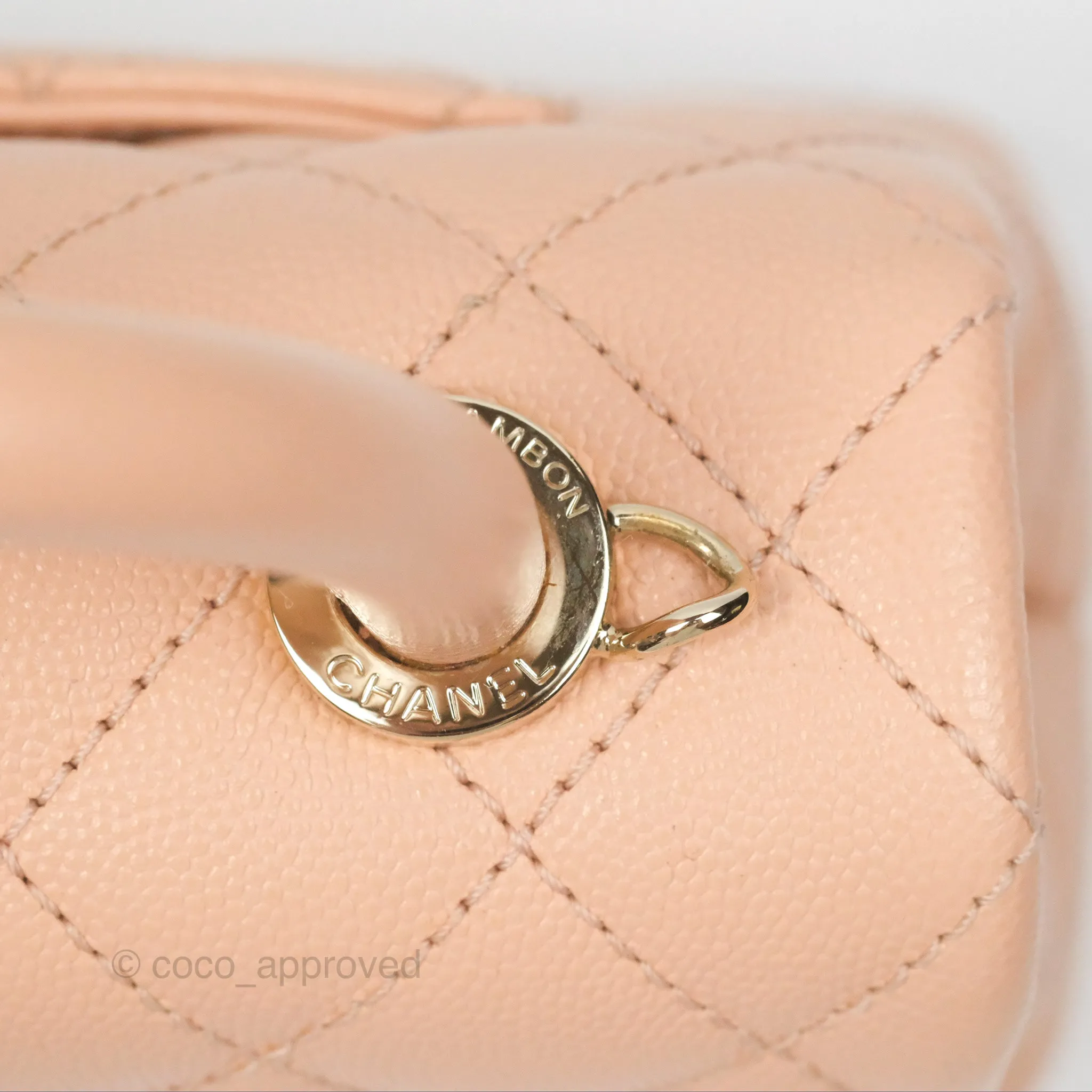 Chanel Quilted Mini Coco Handle Caviar Pink Beige Gold Hardware