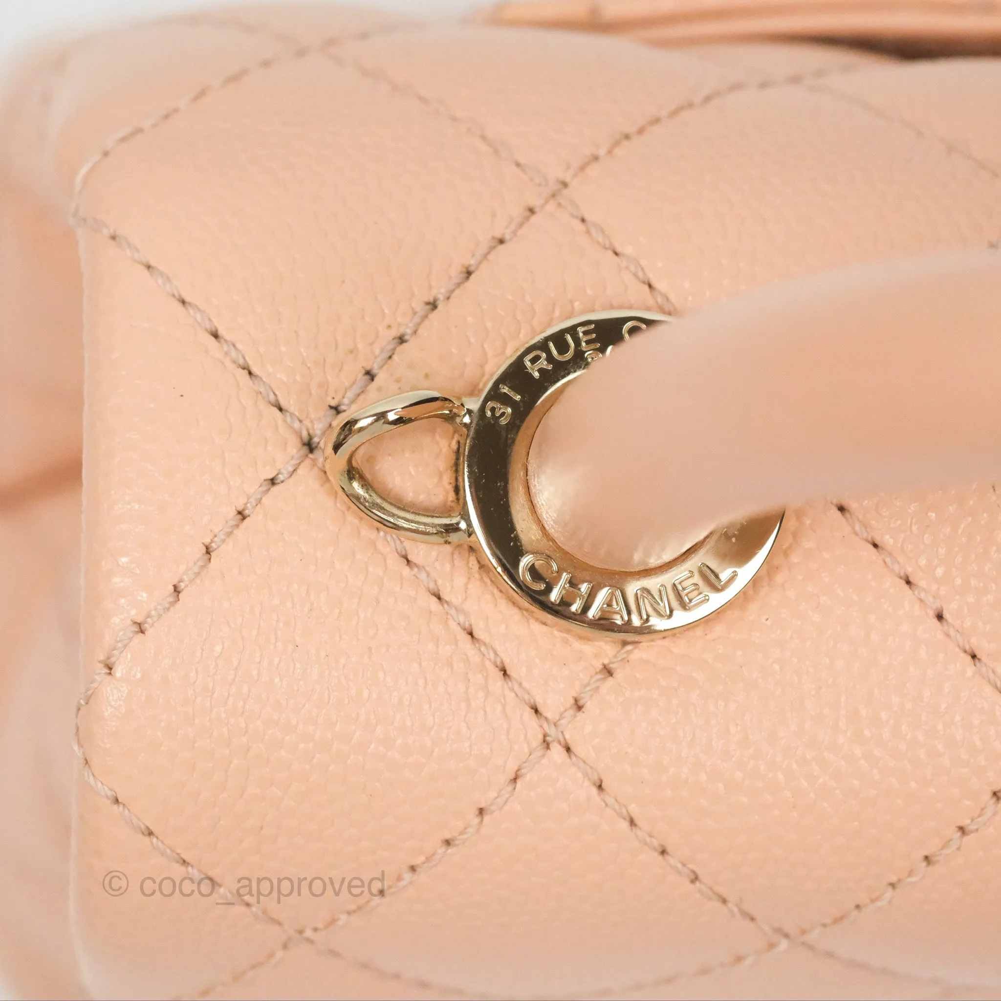 Chanel Quilted Mini Coco Handle Caviar Pink Beige Gold Hardware