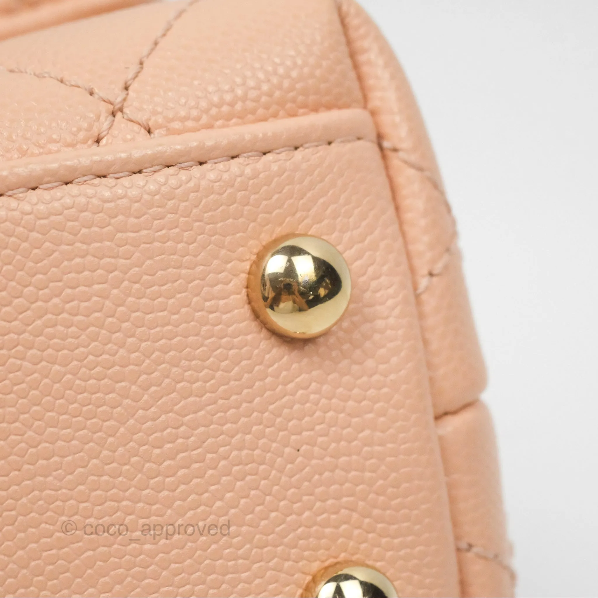 Chanel Quilted Mini Coco Handle Caviar Pink Beige Gold Hardware