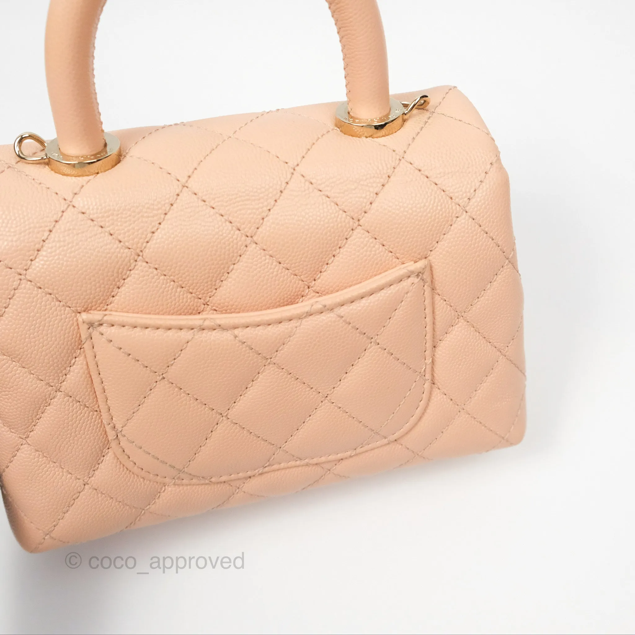 Chanel Quilted Mini Coco Handle Caviar Pink Beige Gold Hardware