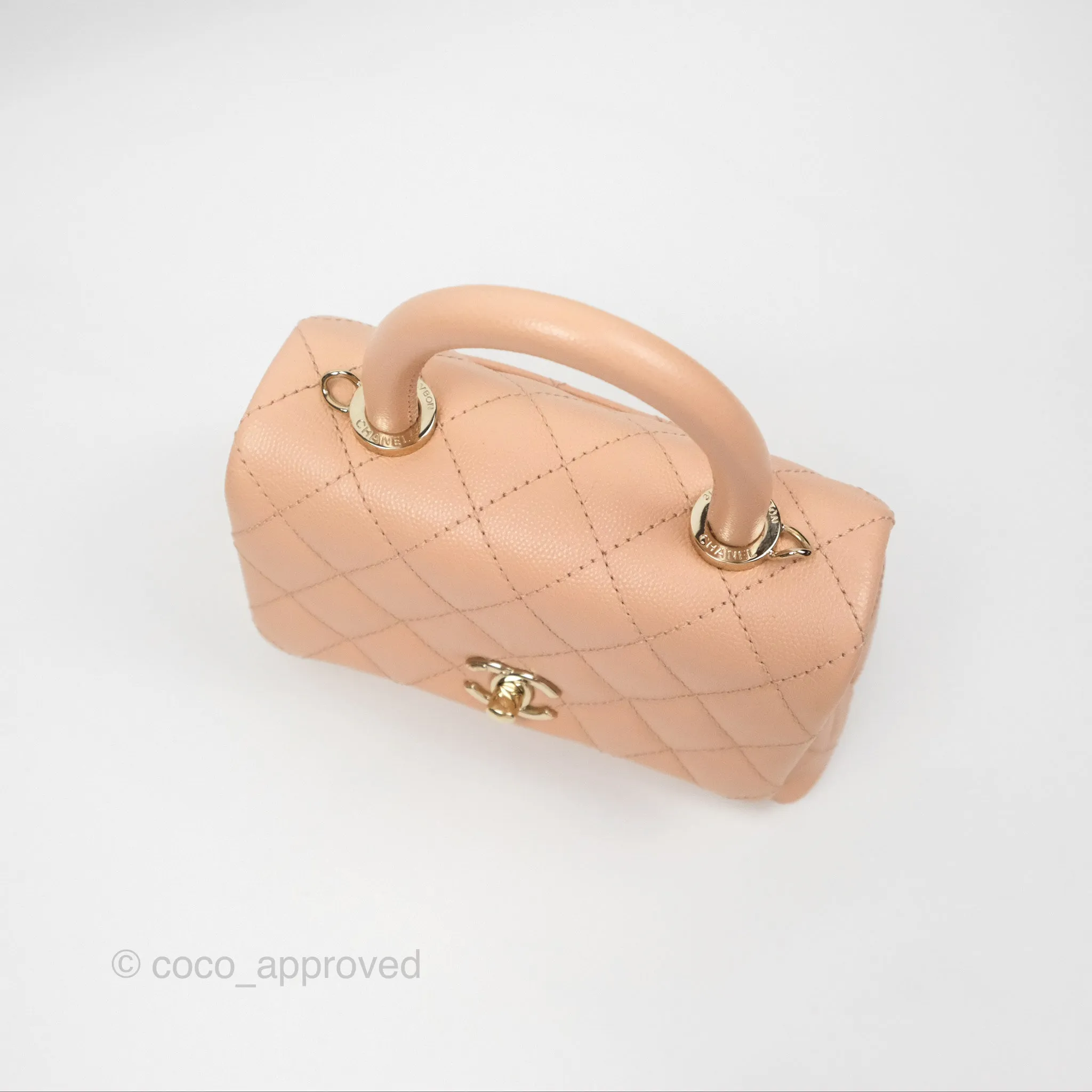 Chanel Quilted Mini Coco Handle Caviar Pink Beige Gold Hardware