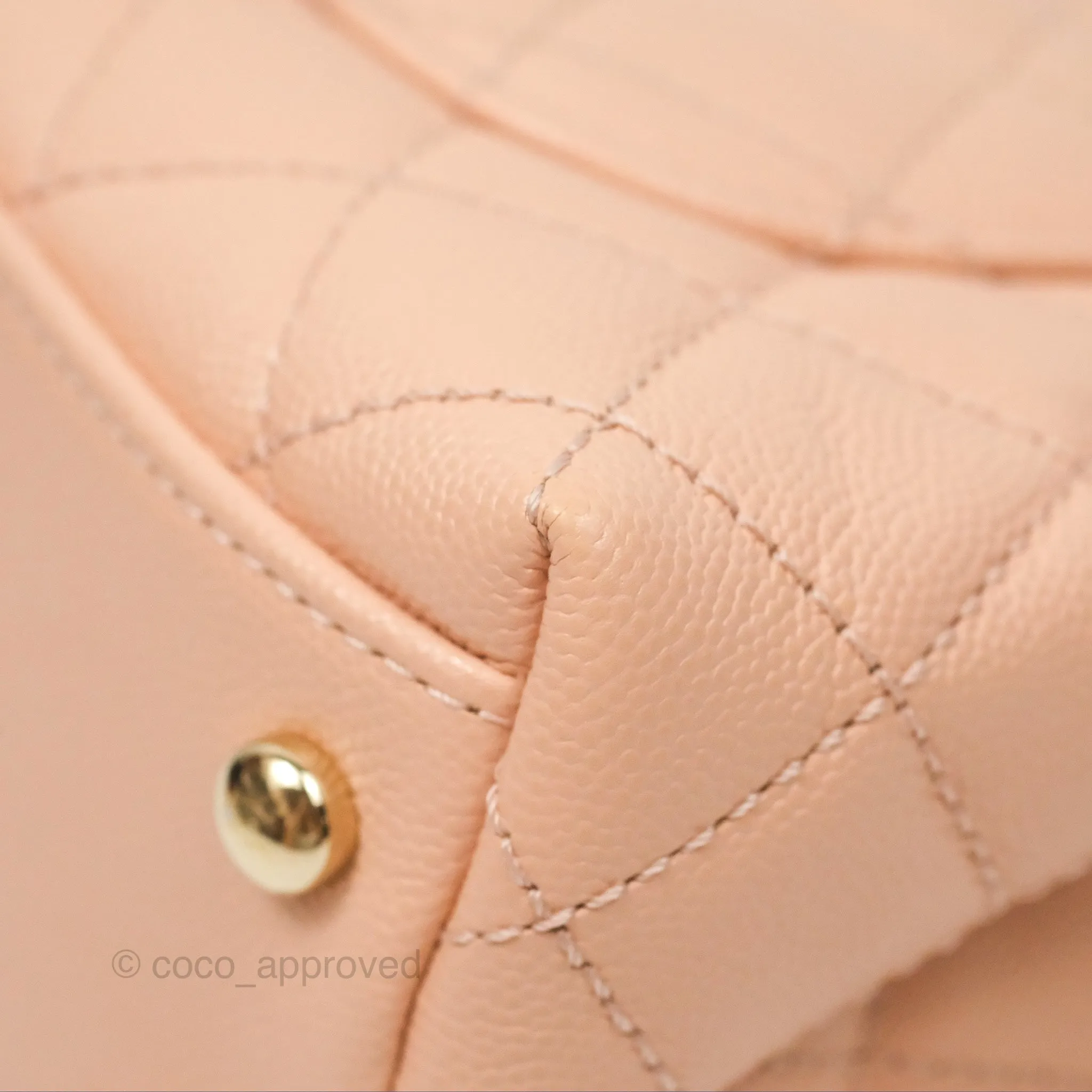 Chanel Quilted Mini Coco Handle Caviar Pink Beige Gold Hardware